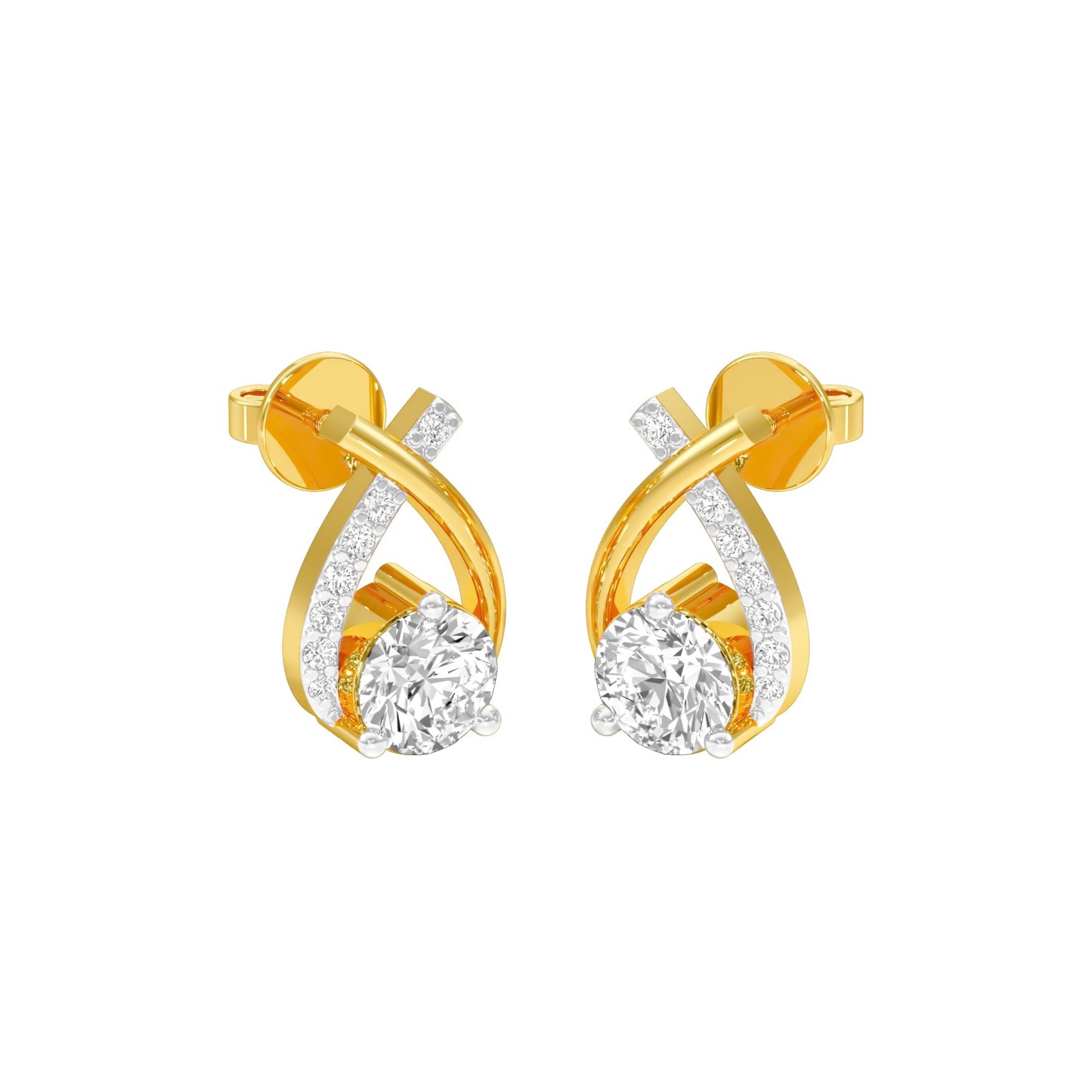 Unfolded Sparkle Diamond Stud Earrings 18 KT / Yellow Gold