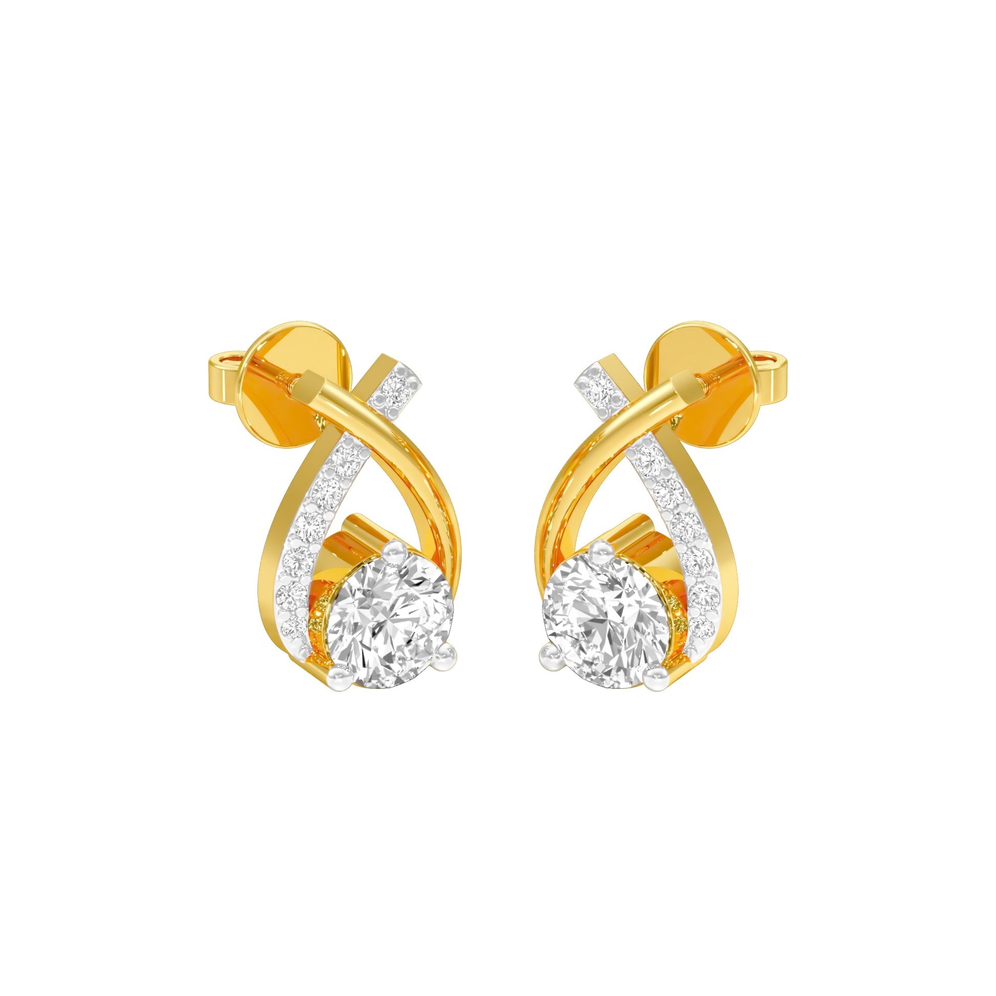 Unfolded Sparkle Diamond Stud Earrings 18 KT / Yellow Gold