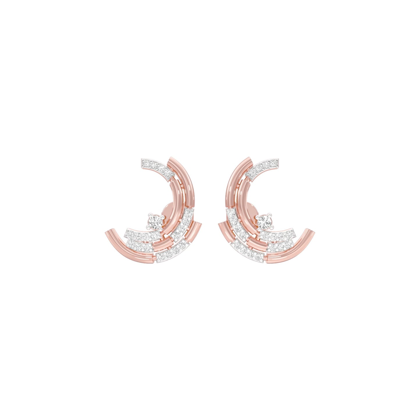 Premium Crescent Diamond Stud Earrings 18 KT / Rose Gold