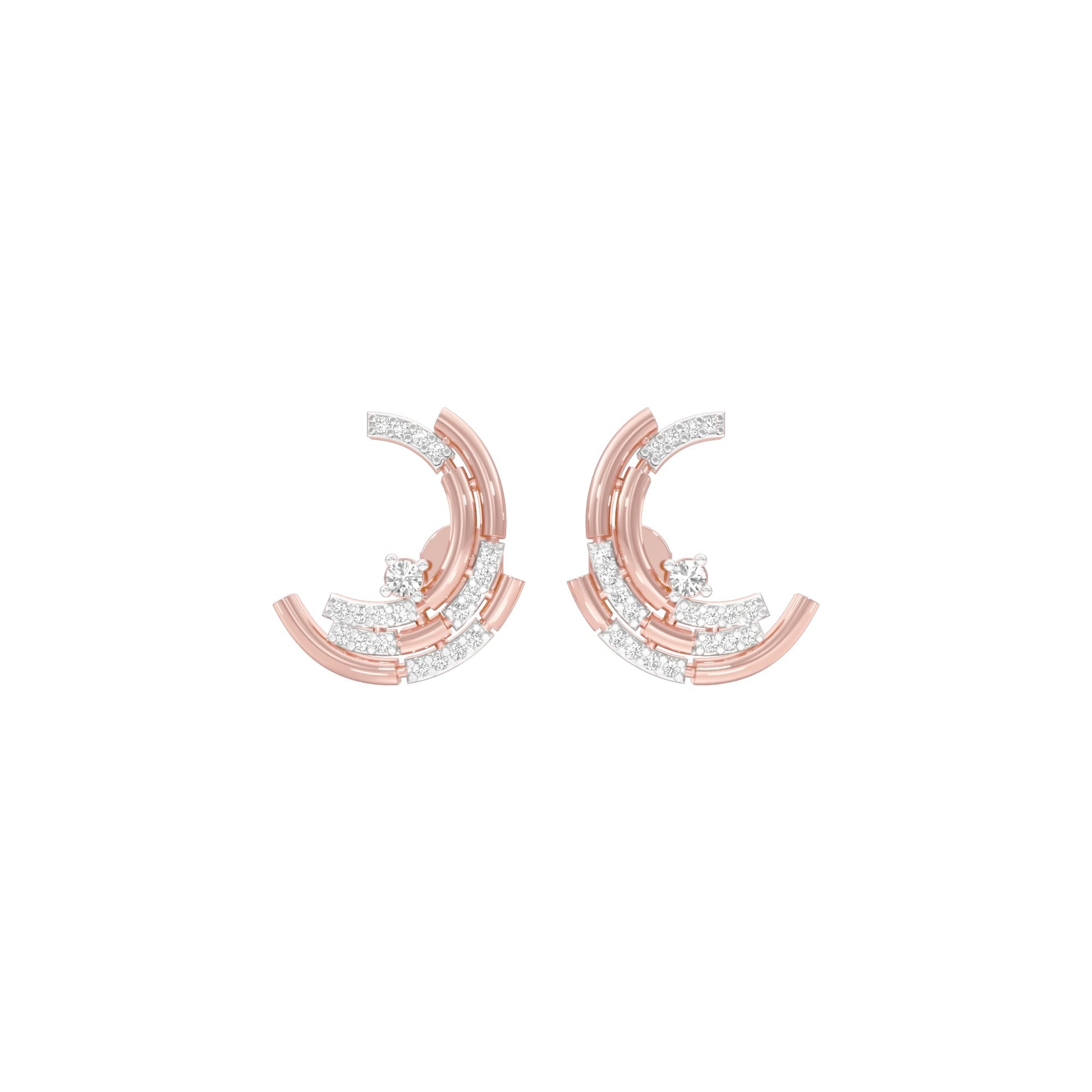 Premium Crescent Diamond Stud Earrings 18 KT / Rose Gold