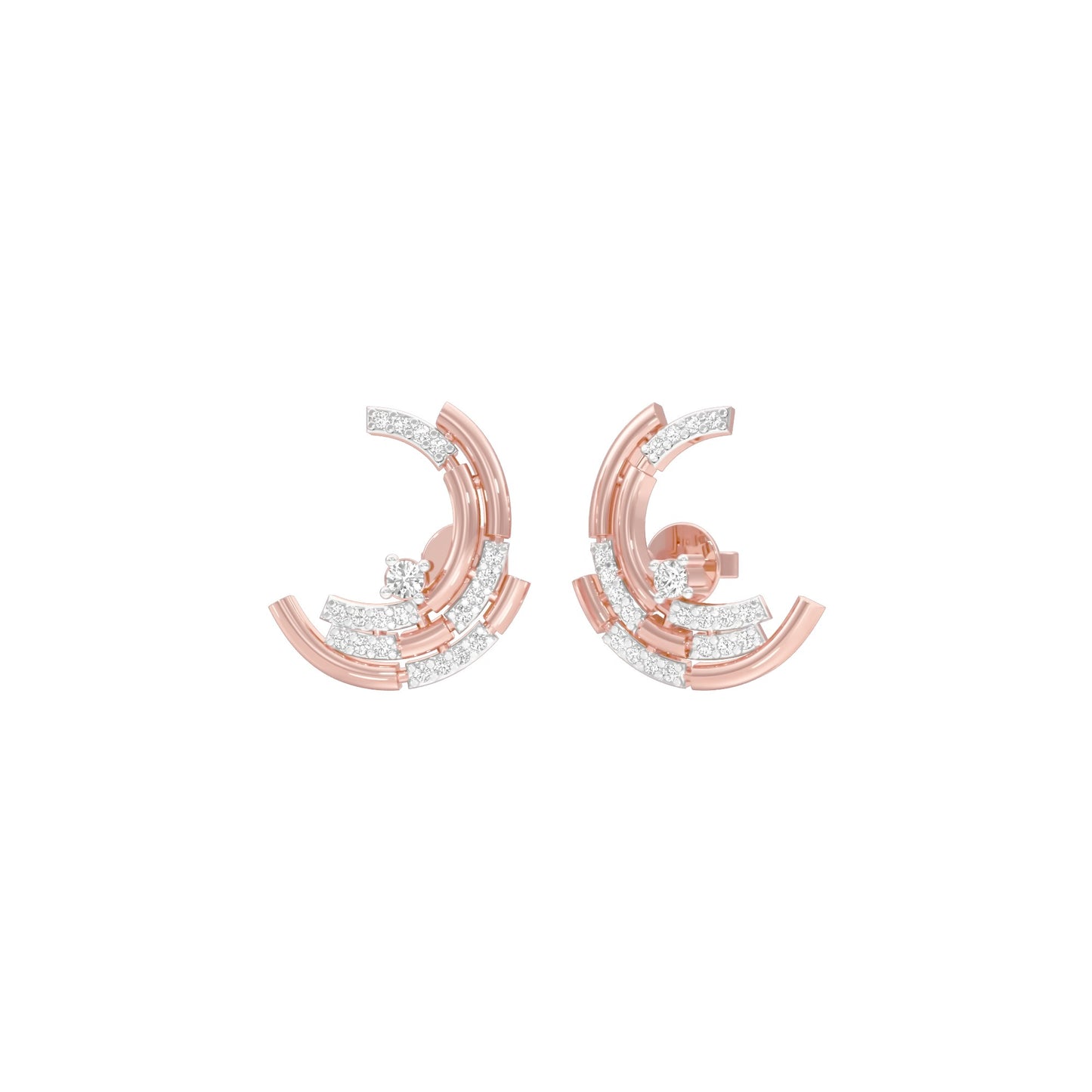 Premium Crescent Diamond Stud Earrings 18 KT / Rose Gold