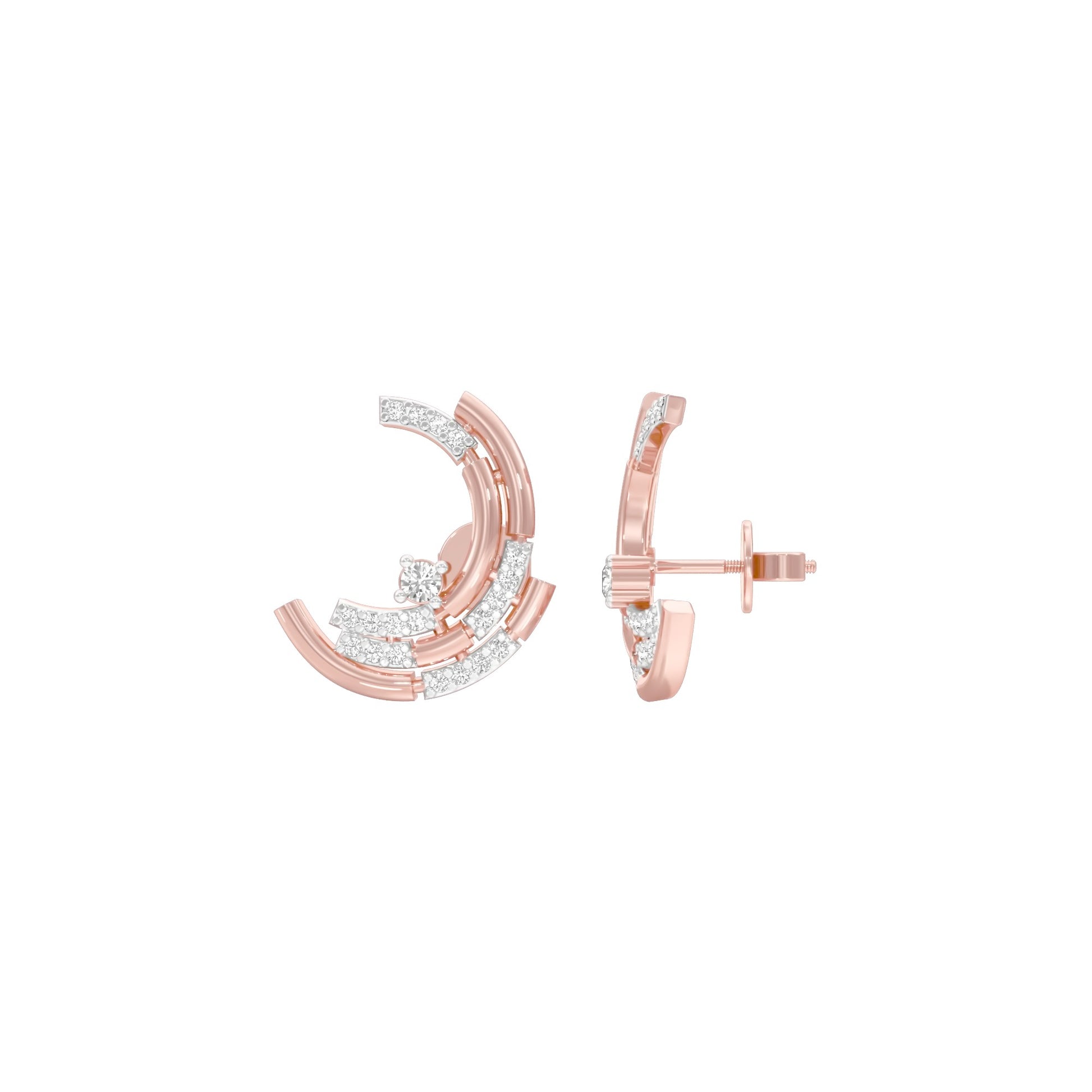 Premium Crescent Diamond Stud Earrings 18 KT / Rose Gold
