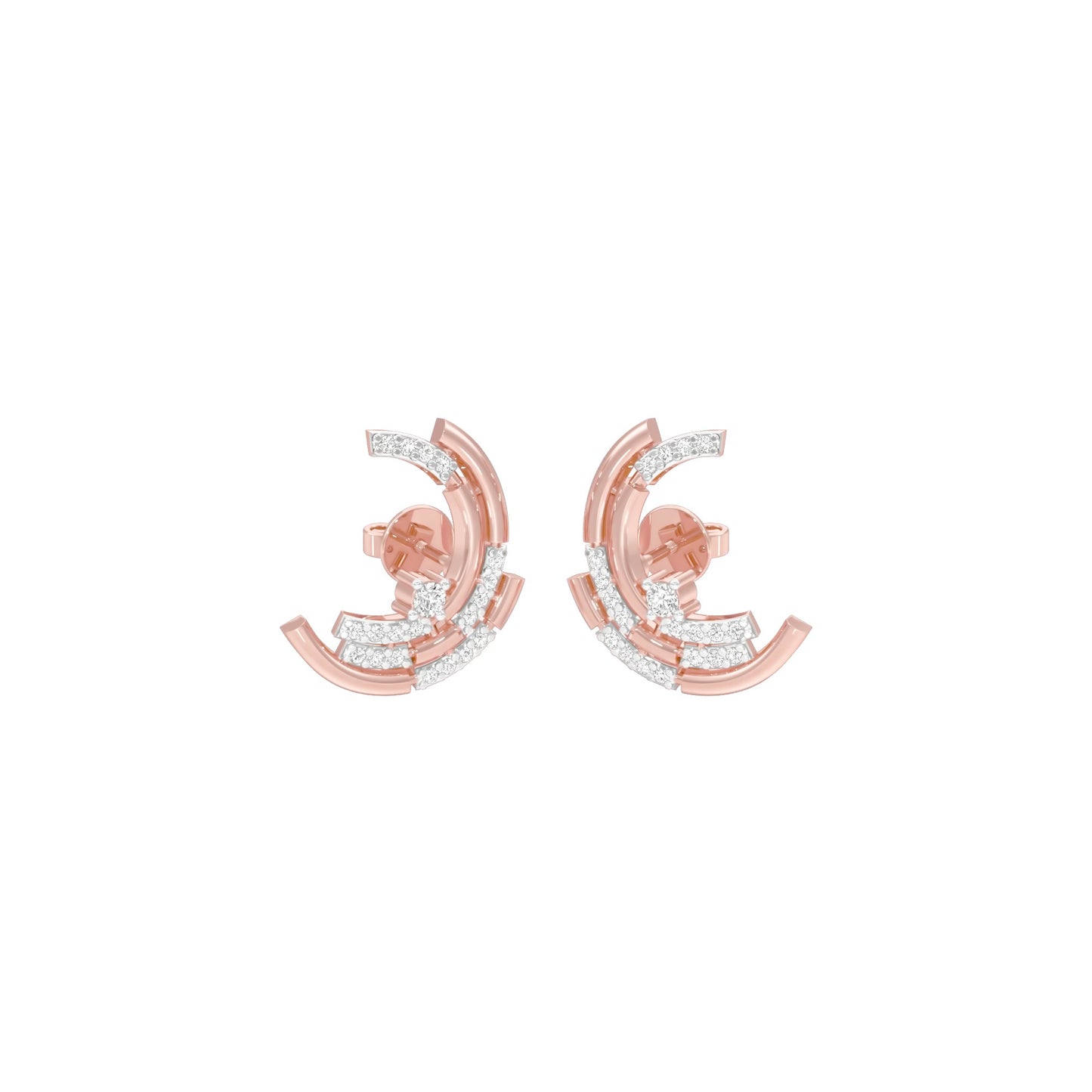 Premium Crescent Diamond Stud Earrings 18 KT / Rose Gold