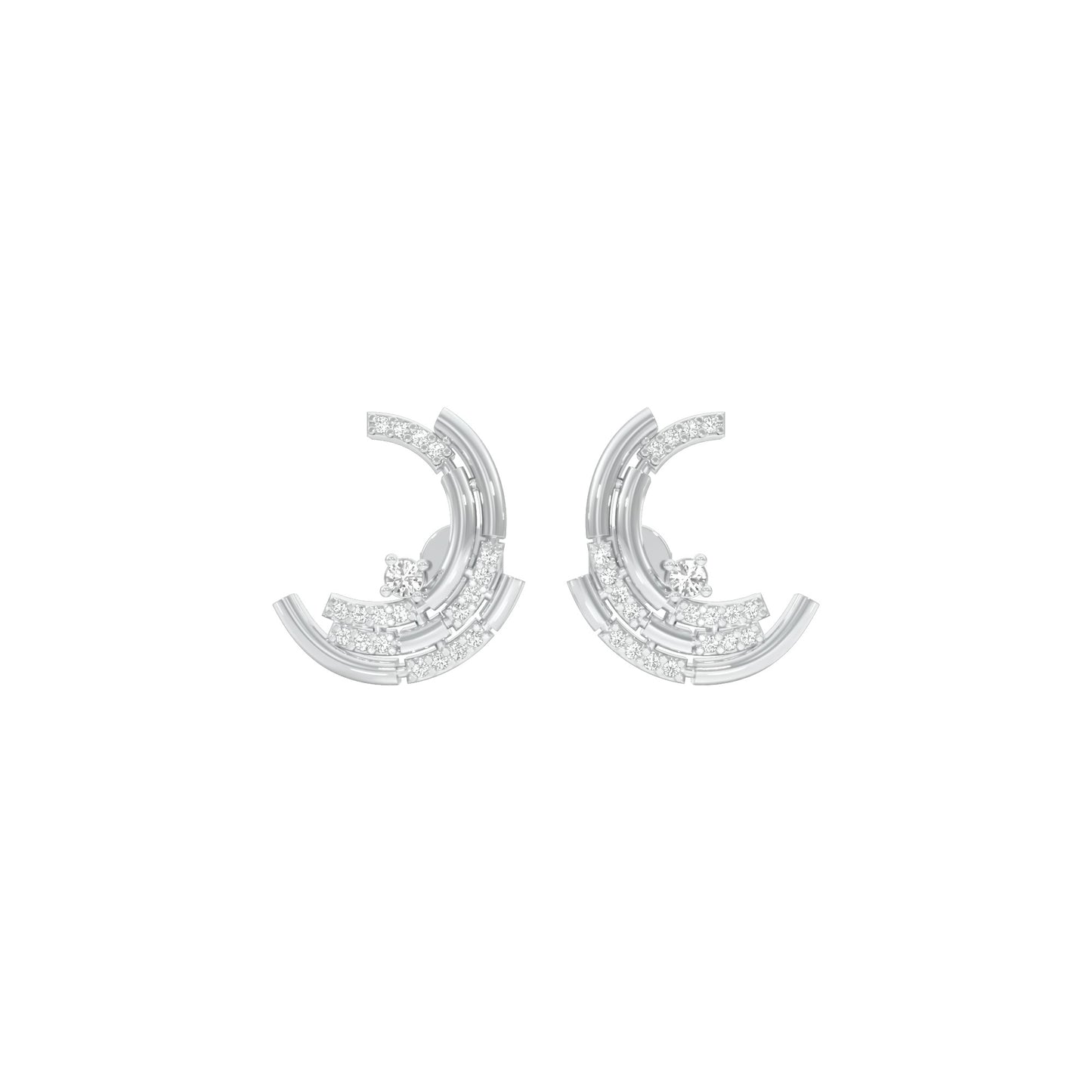 Premium Crescent Diamond Stud Earrings 18 KT / White Gold