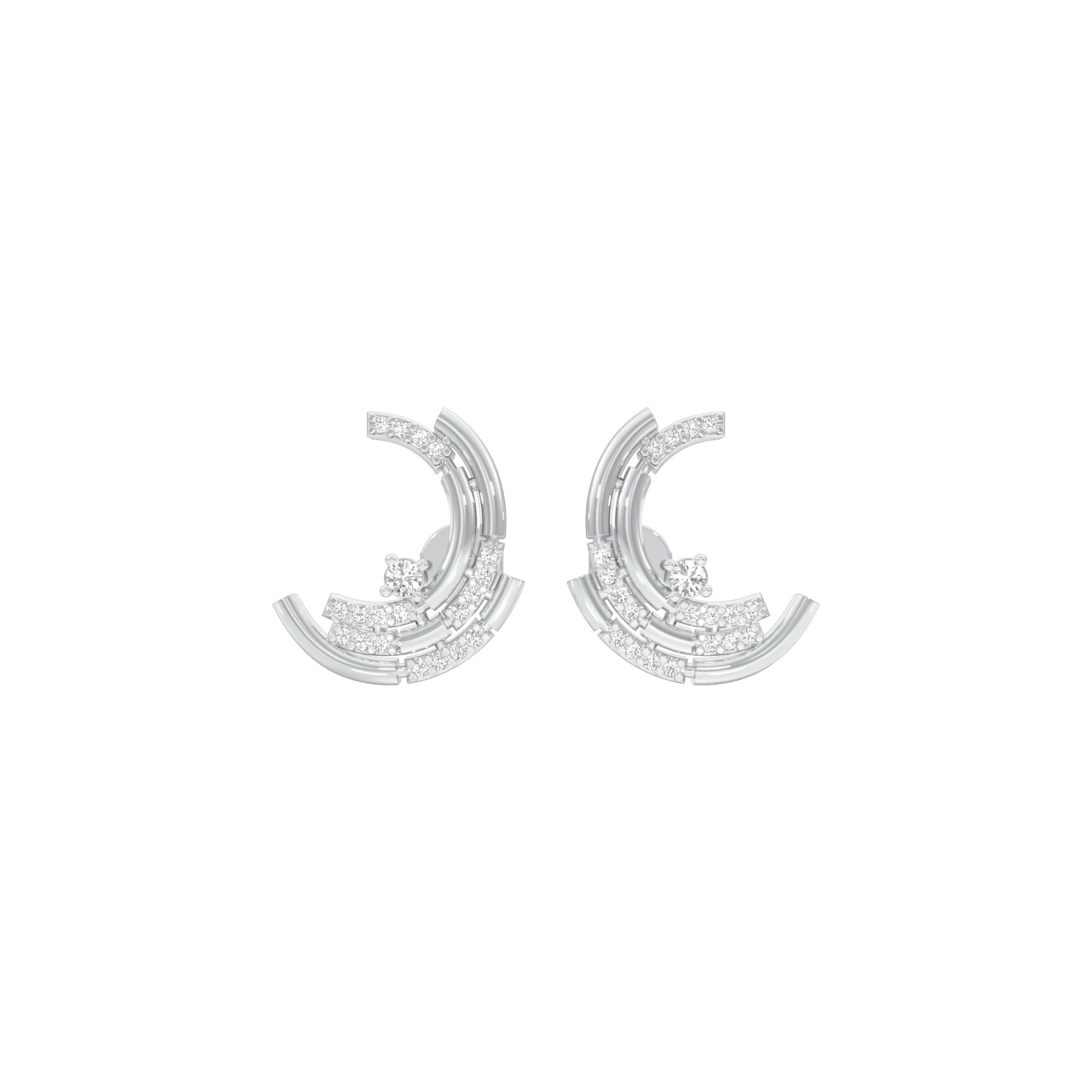 Premium Crescent Diamond Stud Earrings 18 KT / White Gold