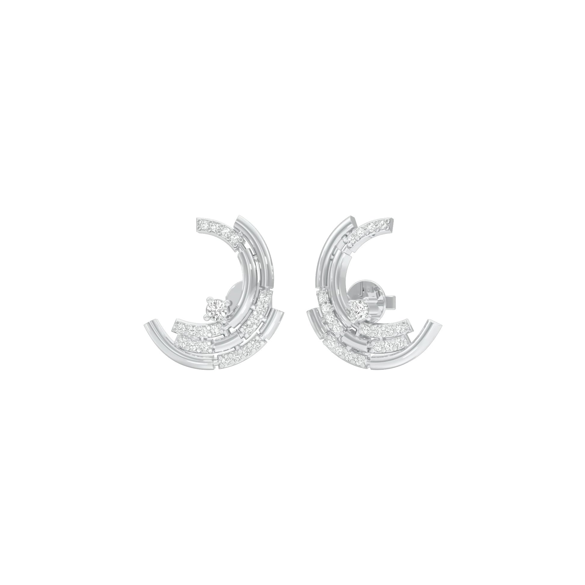 Premium Crescent Diamond Stud Earrings 18 KT / White Gold