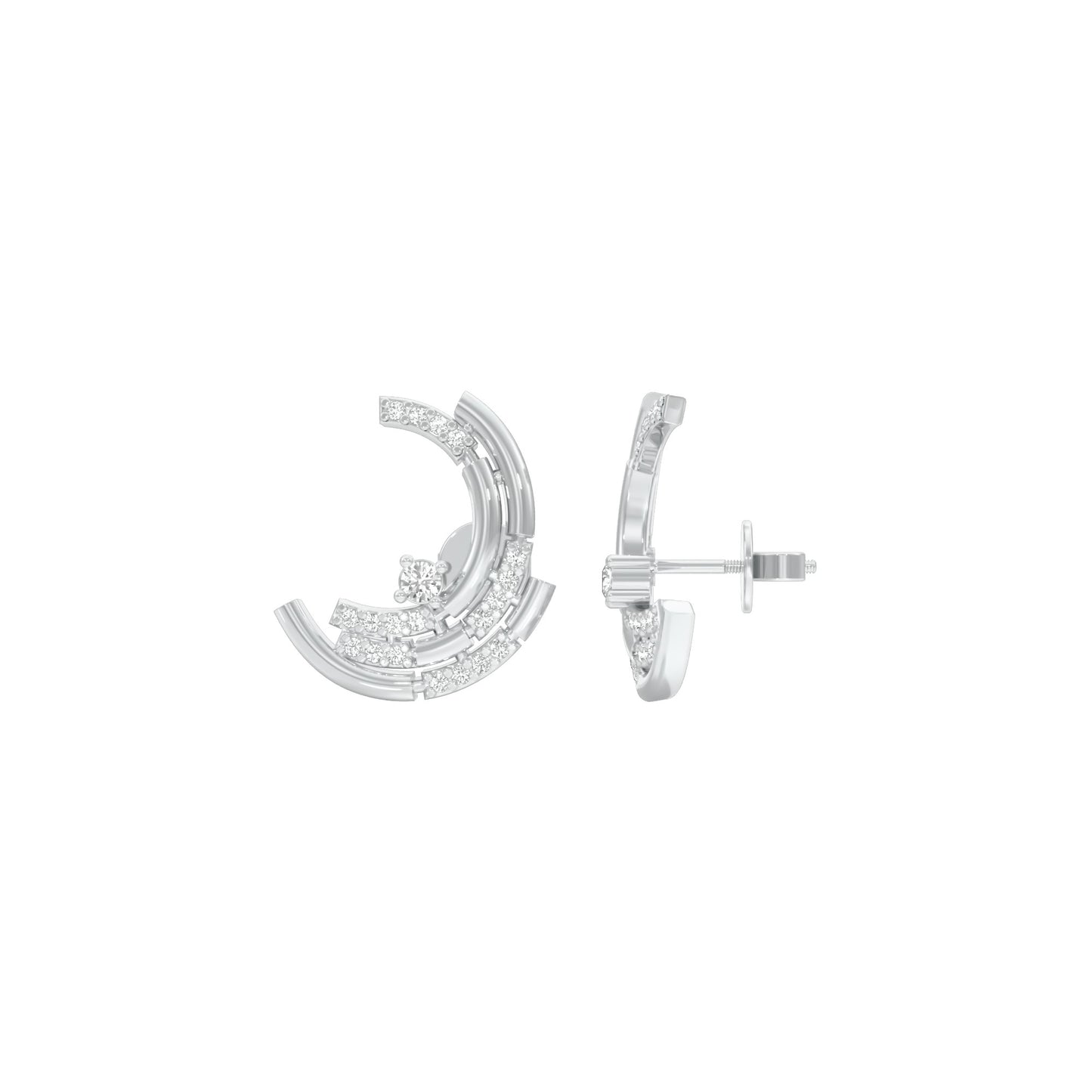 Premium Crescent Diamond Stud Earrings 18 KT / White Gold