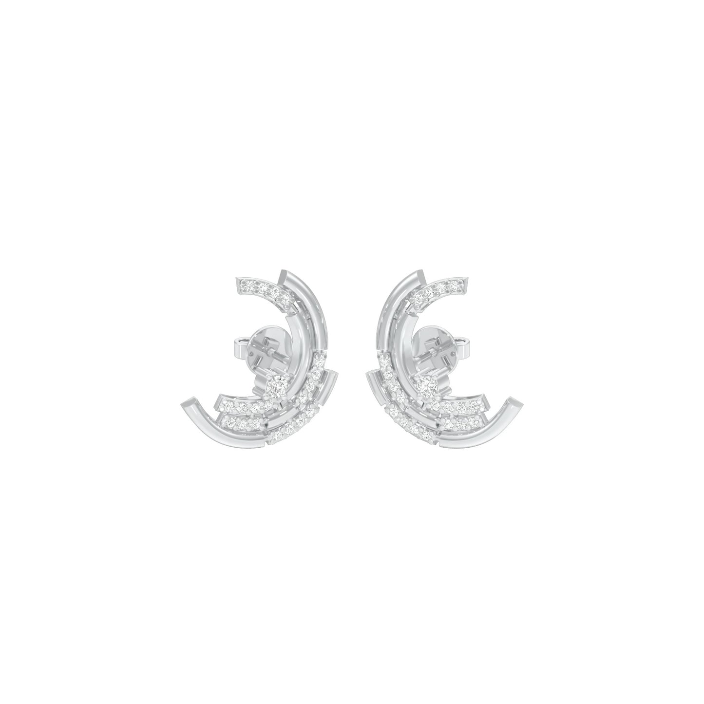 Premium Crescent Diamond Stud Earrings 18 KT / White Gold