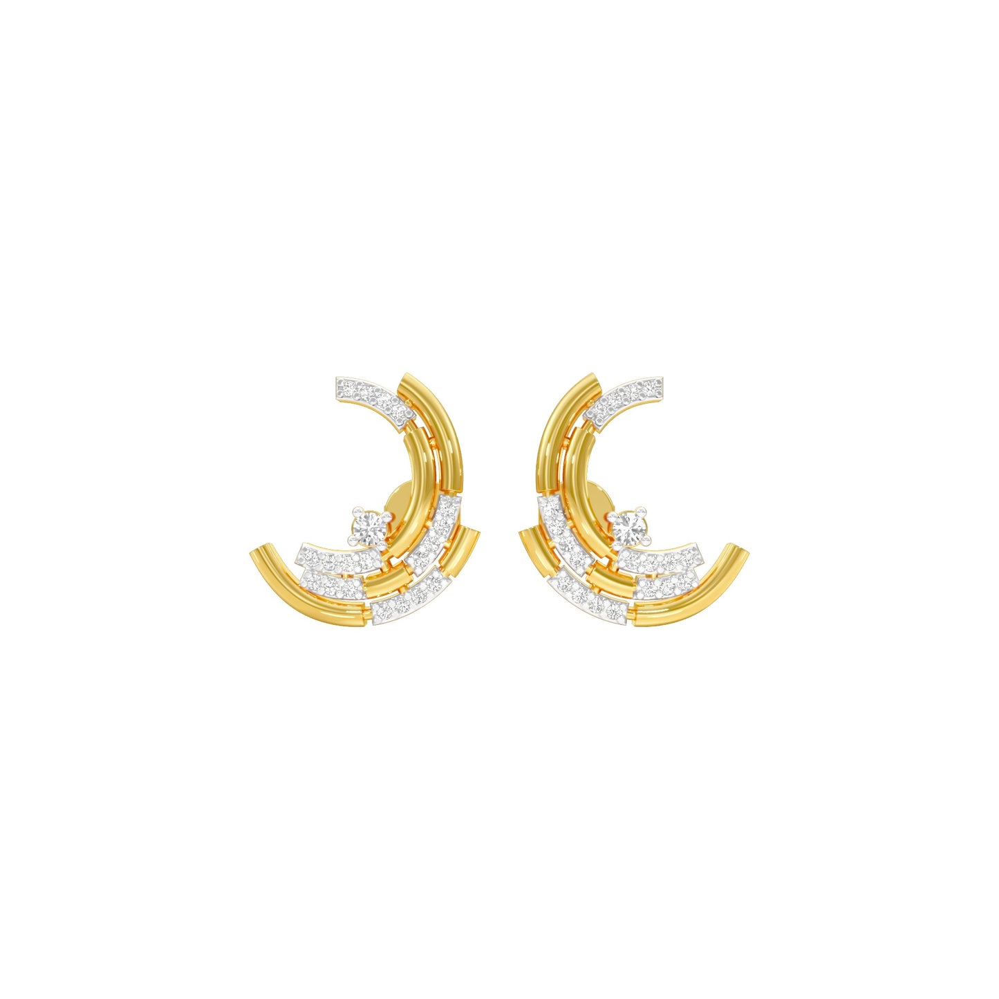 Premium Crescent Diamond Stud Earrings 18 KT / Yellow Gold