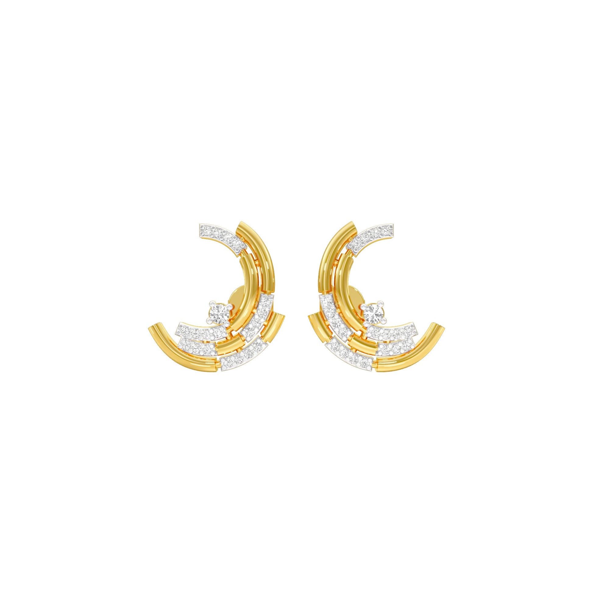 Premium Crescent Diamond Stud Earrings 18 KT / Yellow Gold