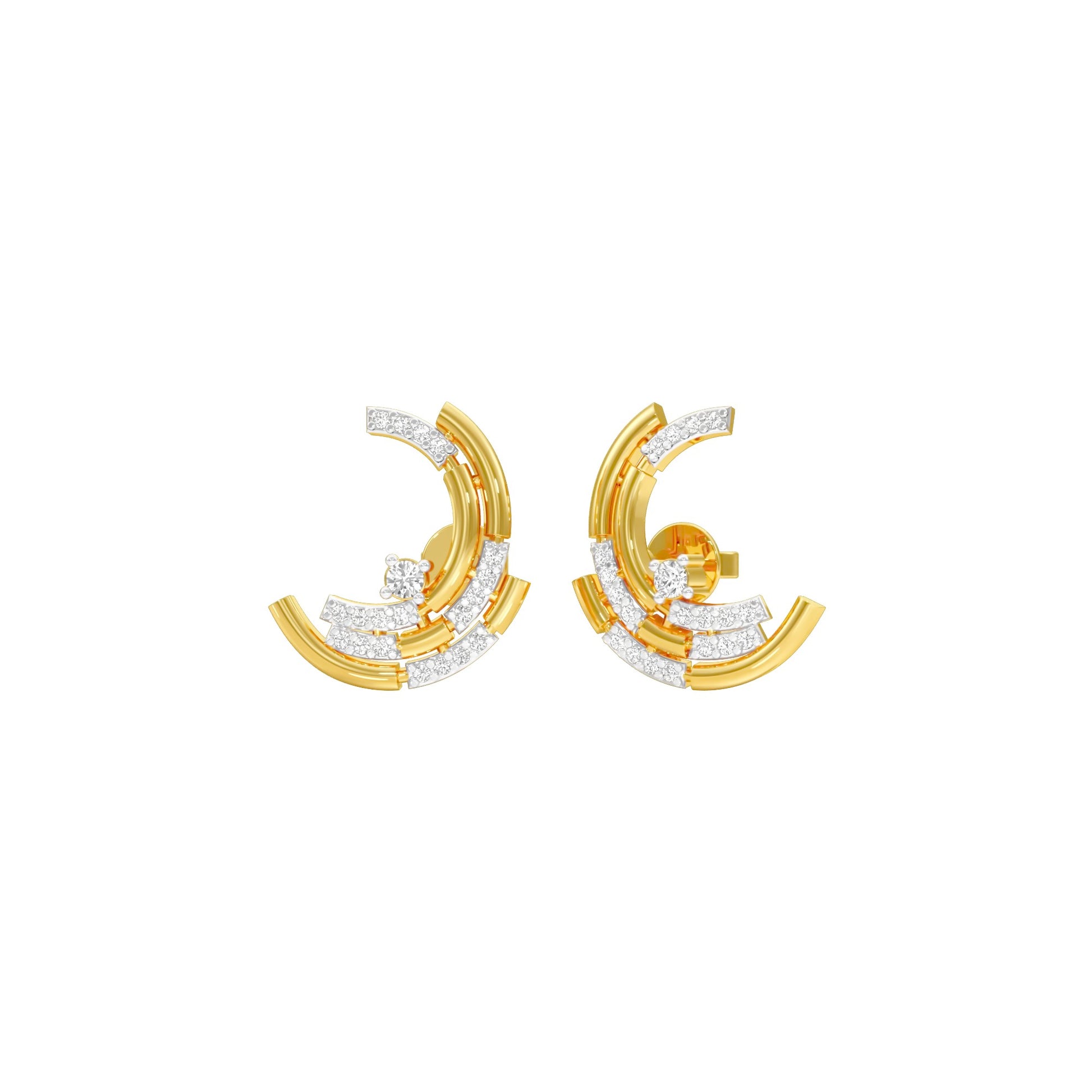 Premium Crescent Diamond Stud Earrings 18 KT / Yellow Gold