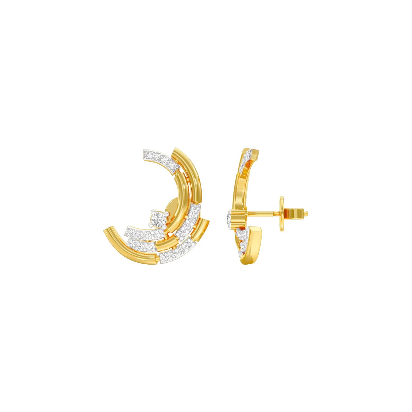 Premium Crescent Diamond Stud Earrings 18 KT / Yellow Gold
