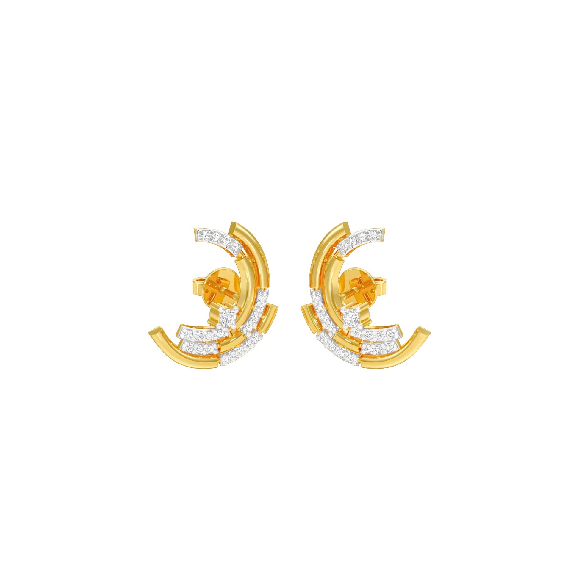 Premium Crescent Diamond Stud Earrings 18 KT / Yellow Gold