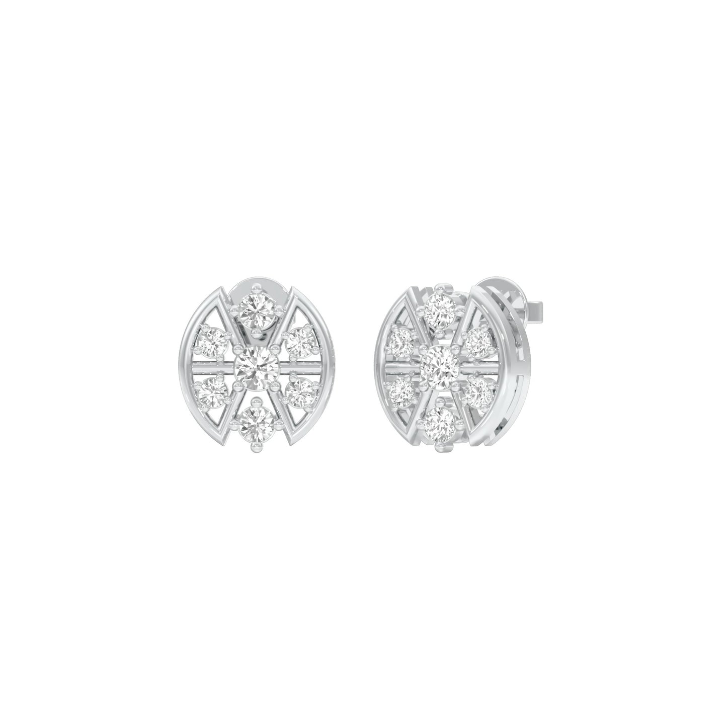 Cut Geometry Diamond Stud Earrings 18 KT / White Gold