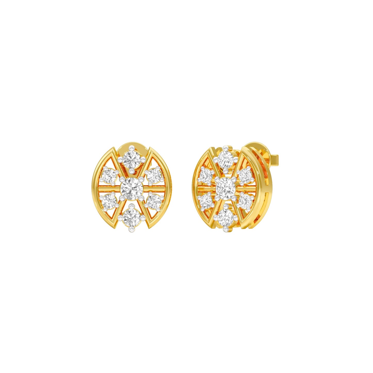 Cut Geometry Diamond Stud Earrings 18 KT / Yellow Gold