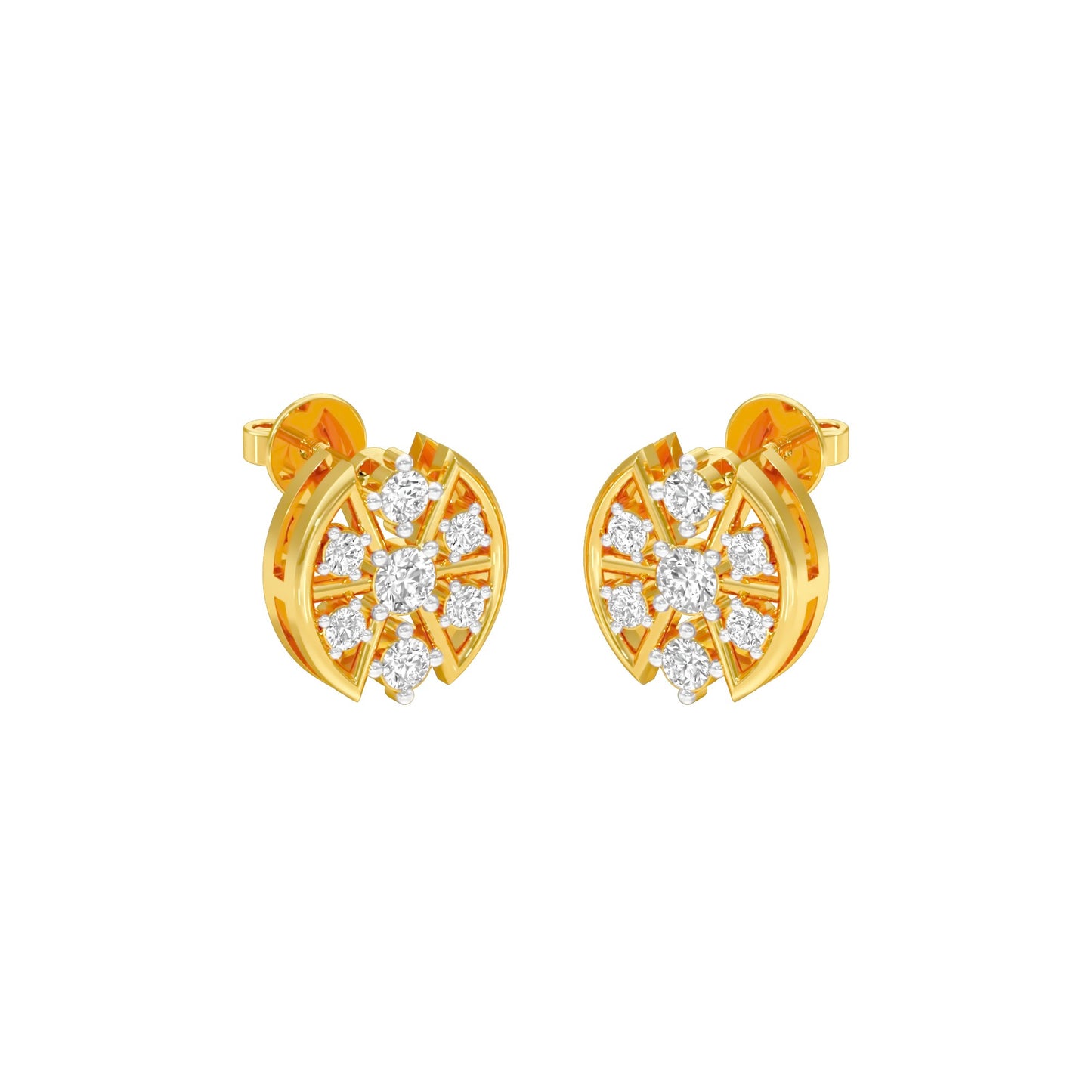 Cut Geometry Diamond Stud Earrings 18 KT / Yellow Gold