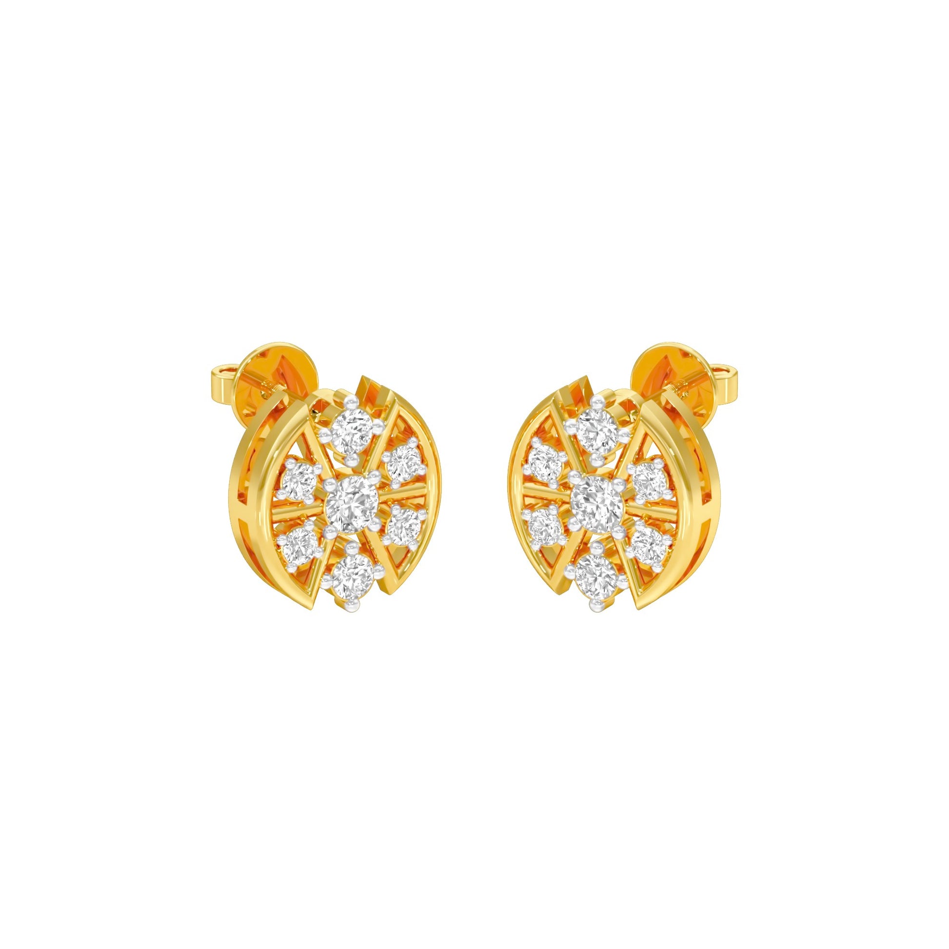 Cut Geometry Diamond Stud Earrings 18 KT / Yellow Gold