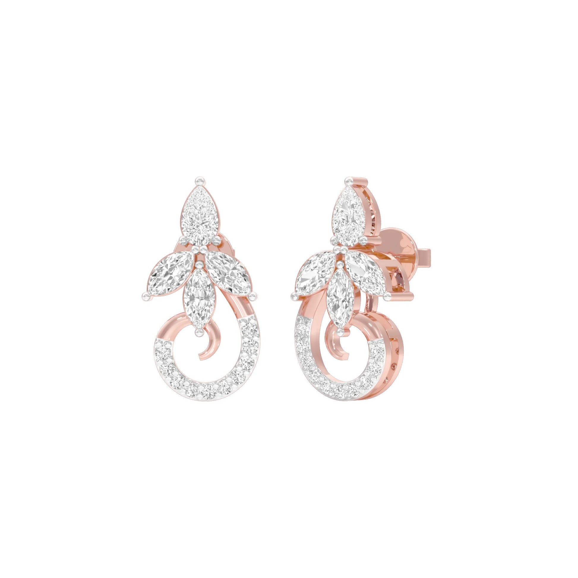 Tapered Curl Diamond Stud Earrings 18 KT / Rose Gold