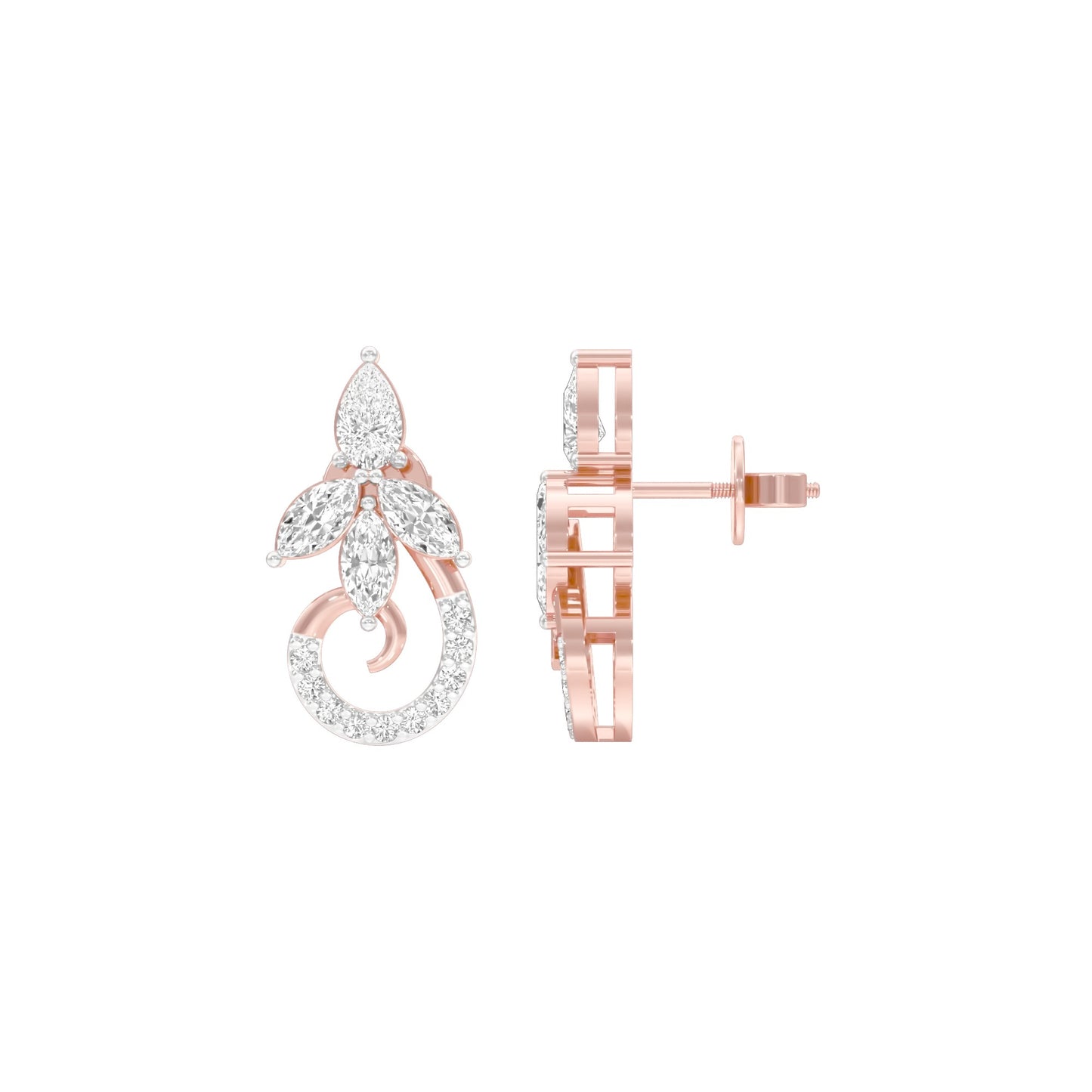 Tapered Curl Diamond Stud Earrings 18 KT / Rose Gold