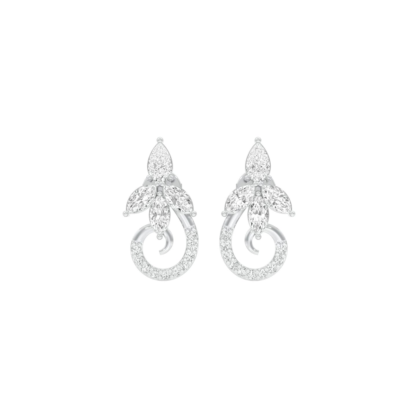 Tapered Curl Diamond Stud Earrings 18 KT / White Gold