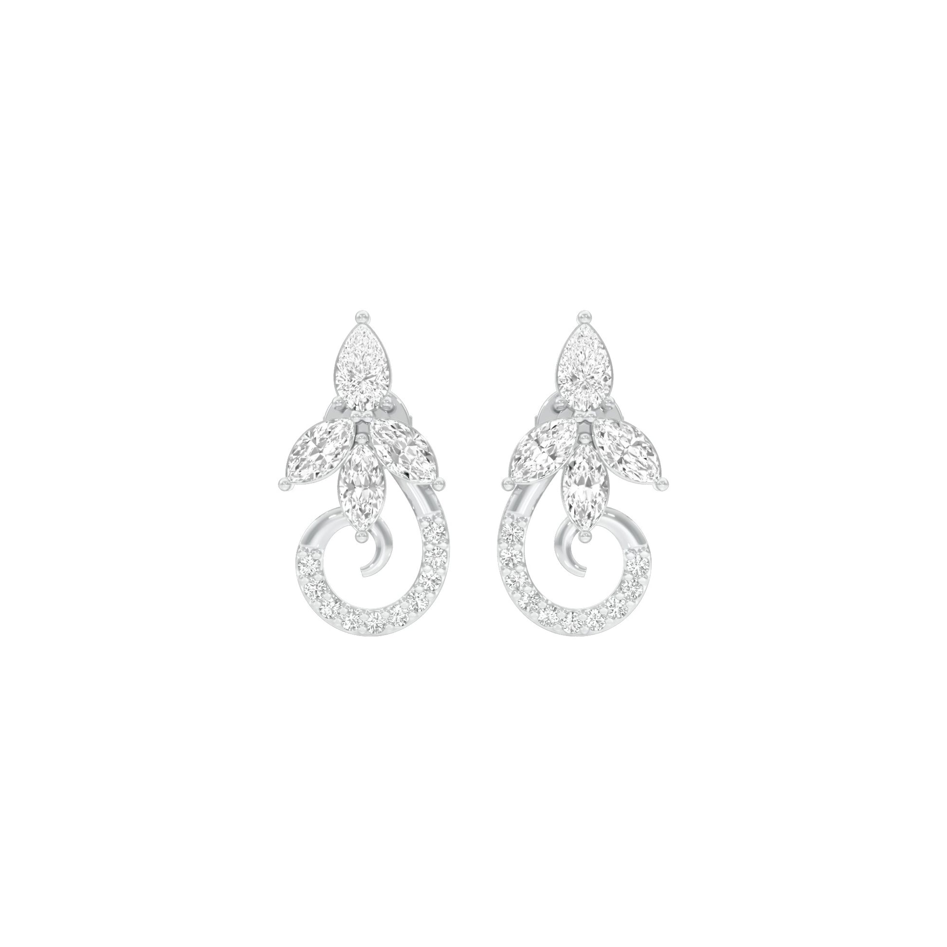 Tapered Curl Diamond Stud Earrings 18 KT / White Gold