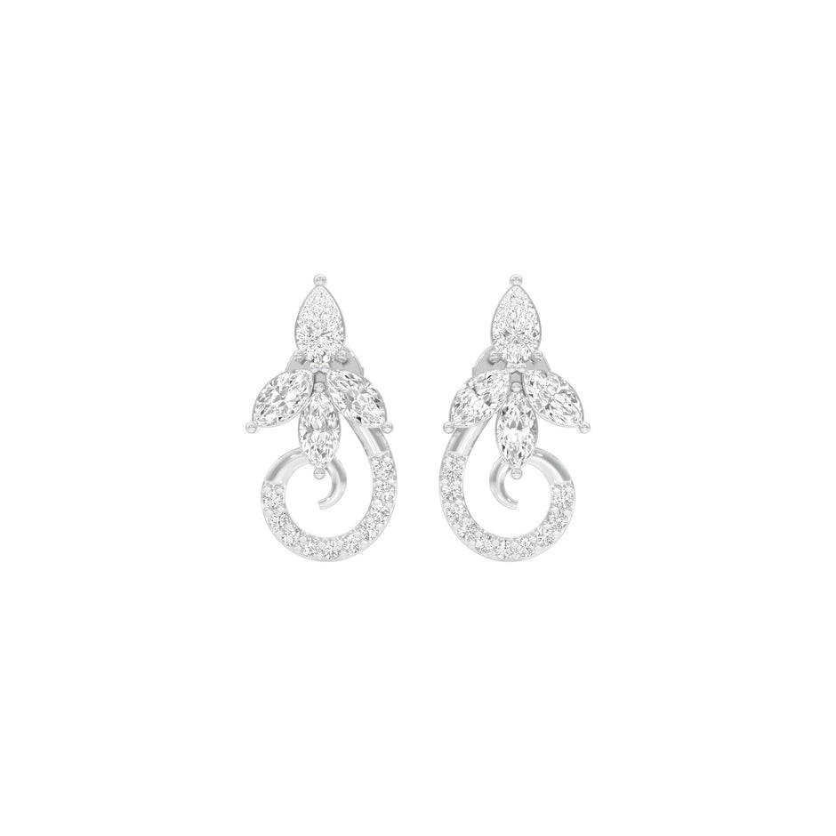 Tapered Curl Diamond Stud Earrings 18 KT / White Gold