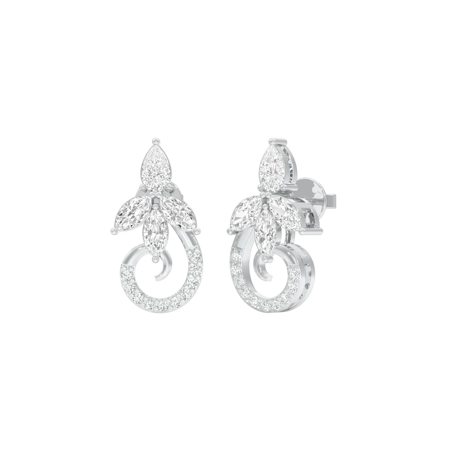Tapered Curl Diamond Stud Earrings 18 KT / White Gold