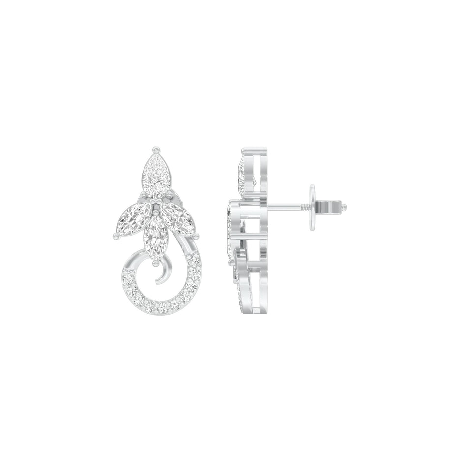 Tapered Curl Diamond Stud Earrings 18 KT / White Gold