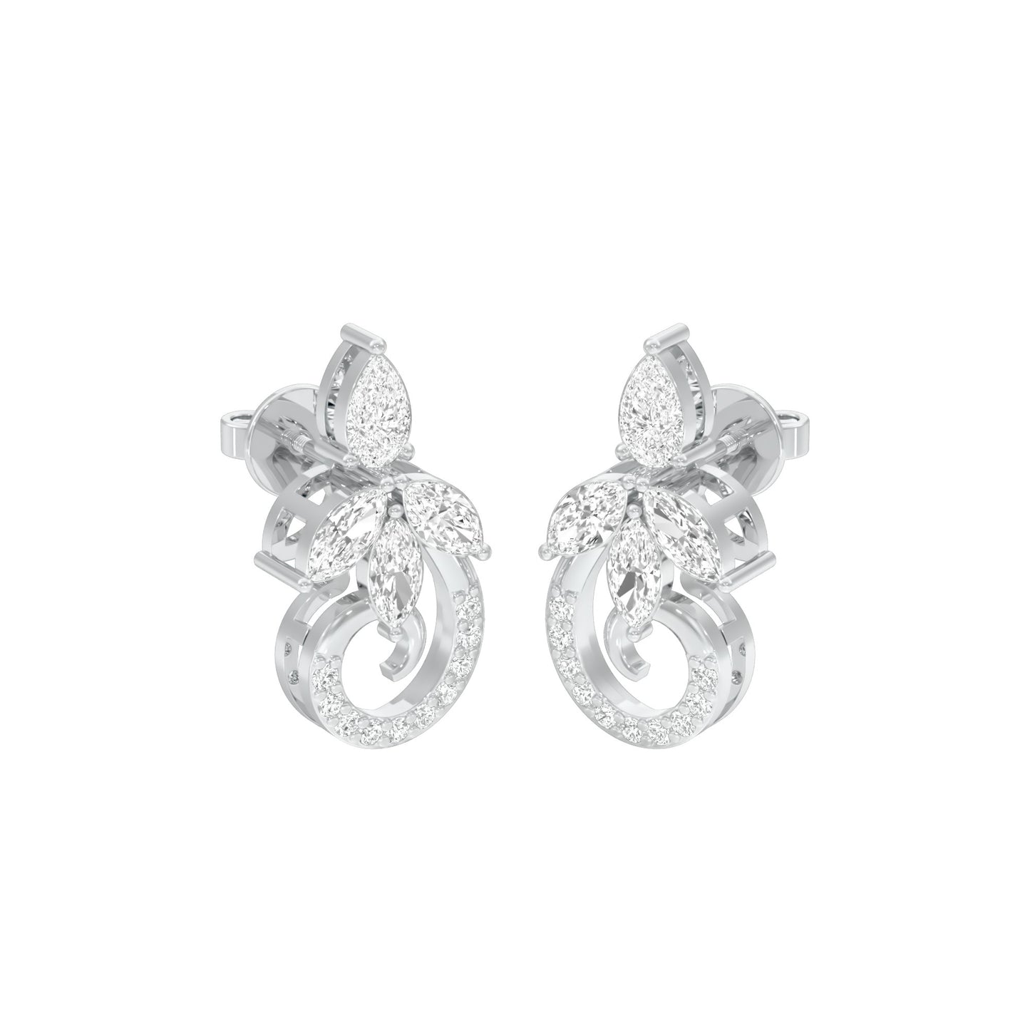 Tapered Curl Diamond Stud Earrings 18 KT / White Gold