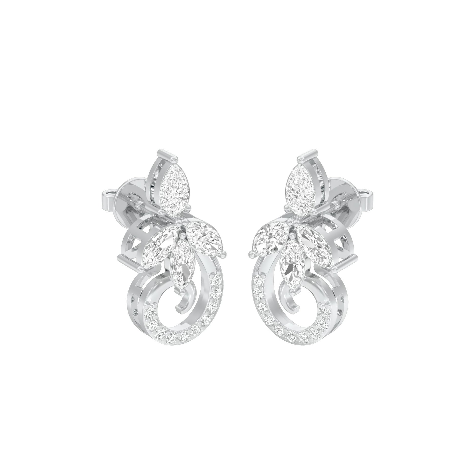 Tapered Curl Diamond Stud Earrings 18 KT / White Gold