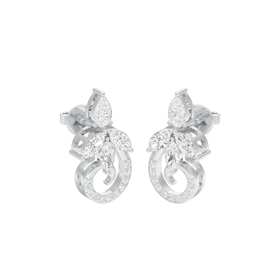 Tapered Curl Diamond Stud Earrings 18 KT / White Gold