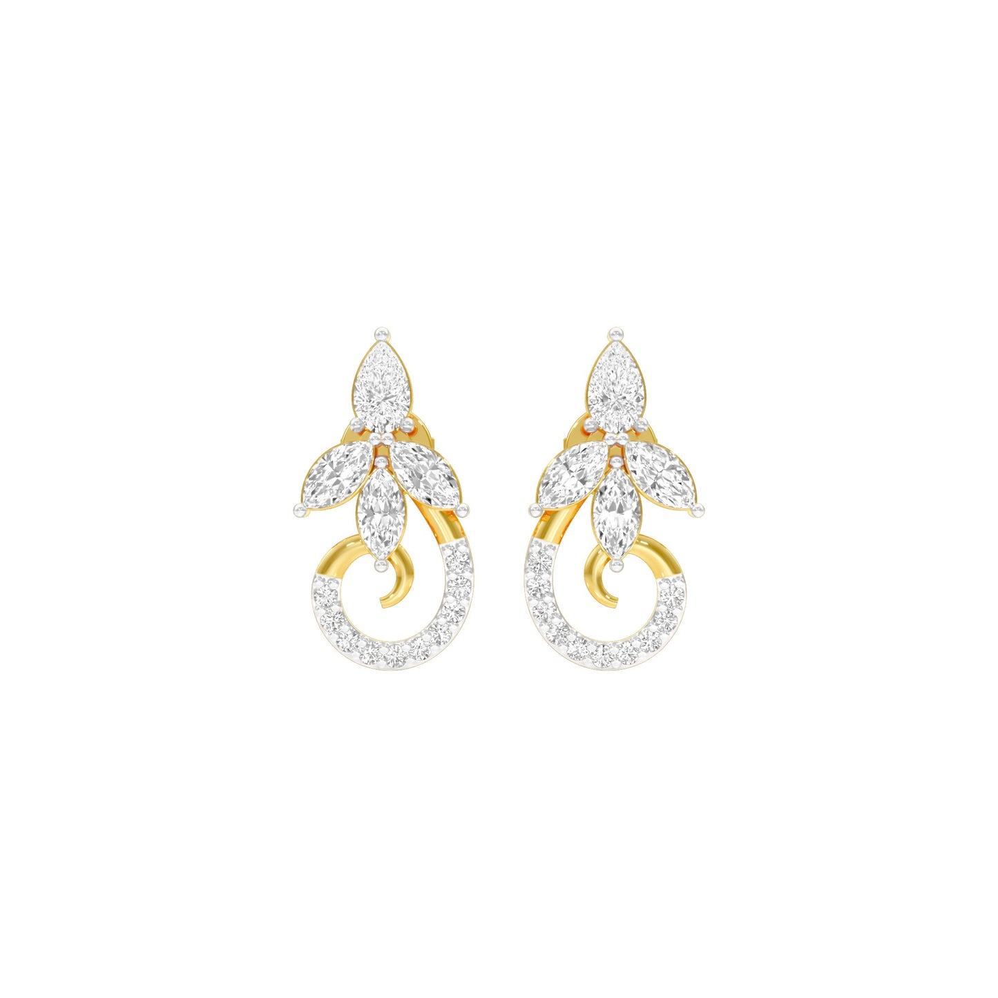 Tapered Curl Diamond Stud Earrings 18 KT / Yellow Gold