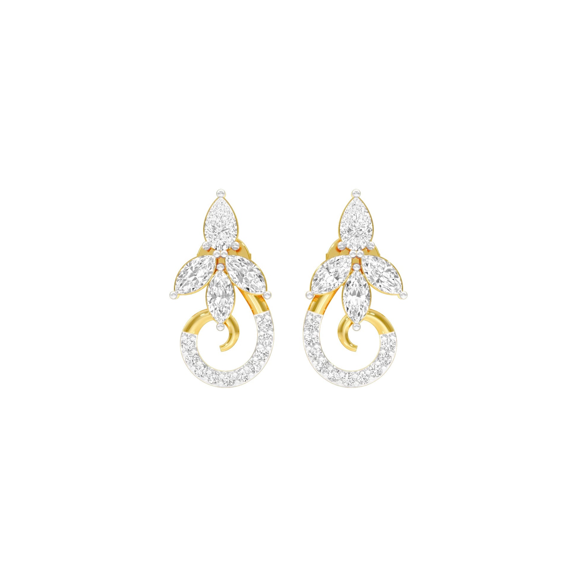Tapered Curl Diamond Stud Earrings 18 KT / Yellow Gold
