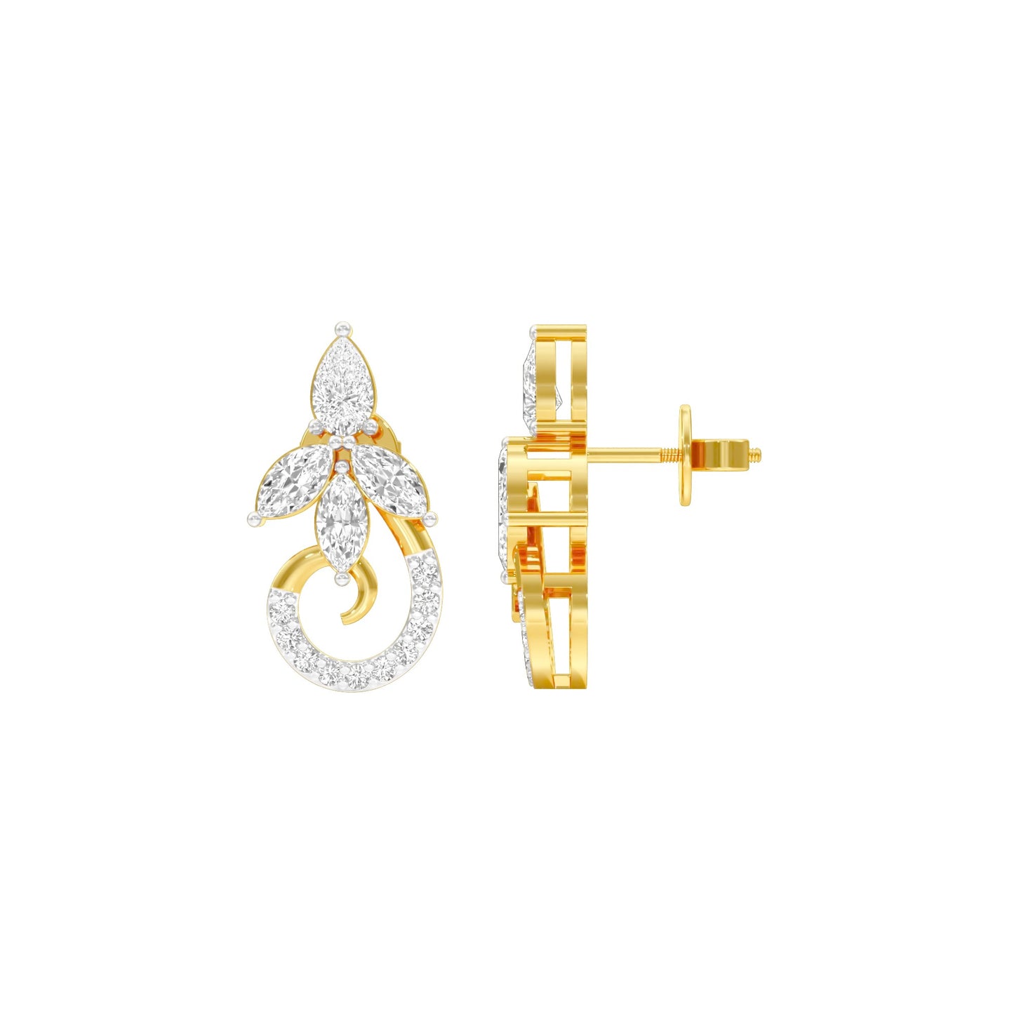 Tapered Curl Diamond Stud Earrings 18 KT / Yellow Gold