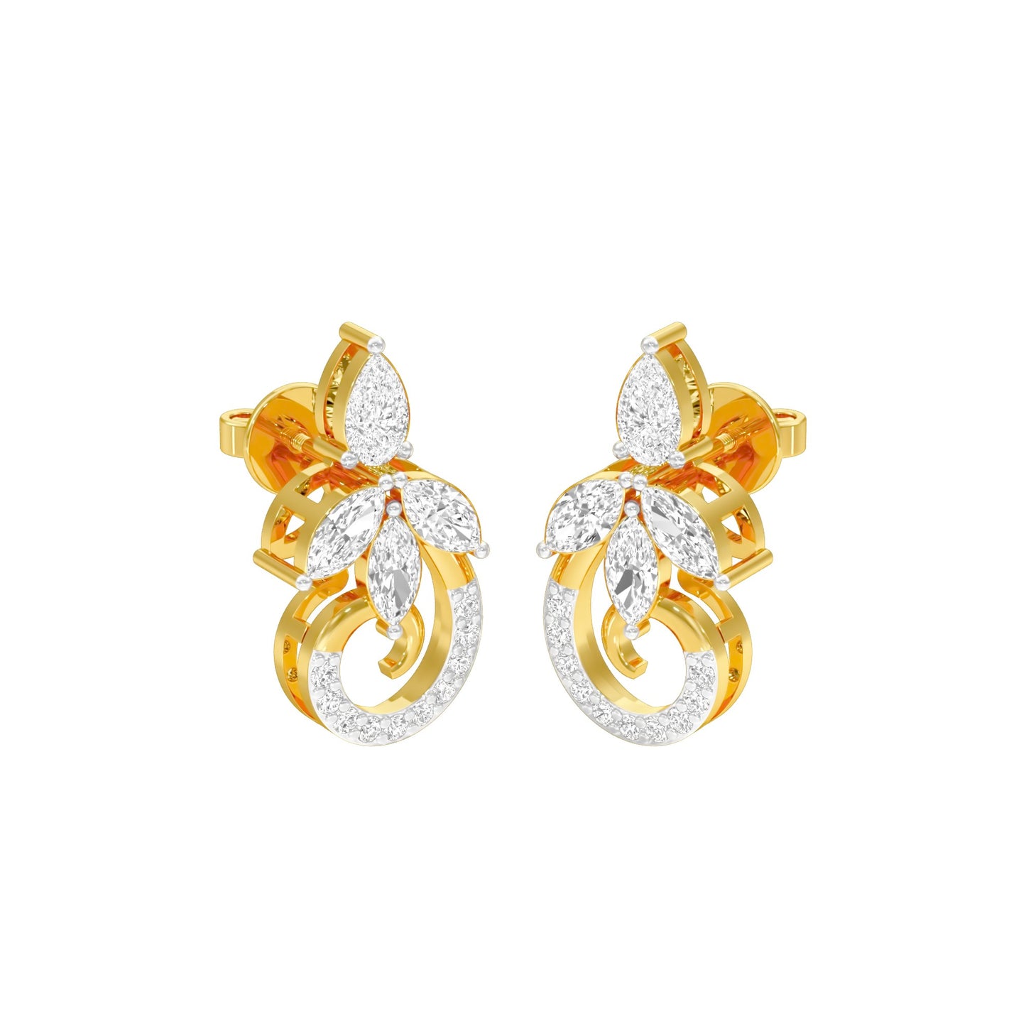 Tapered Curl Diamond Stud Earrings 18 KT / Yellow Gold