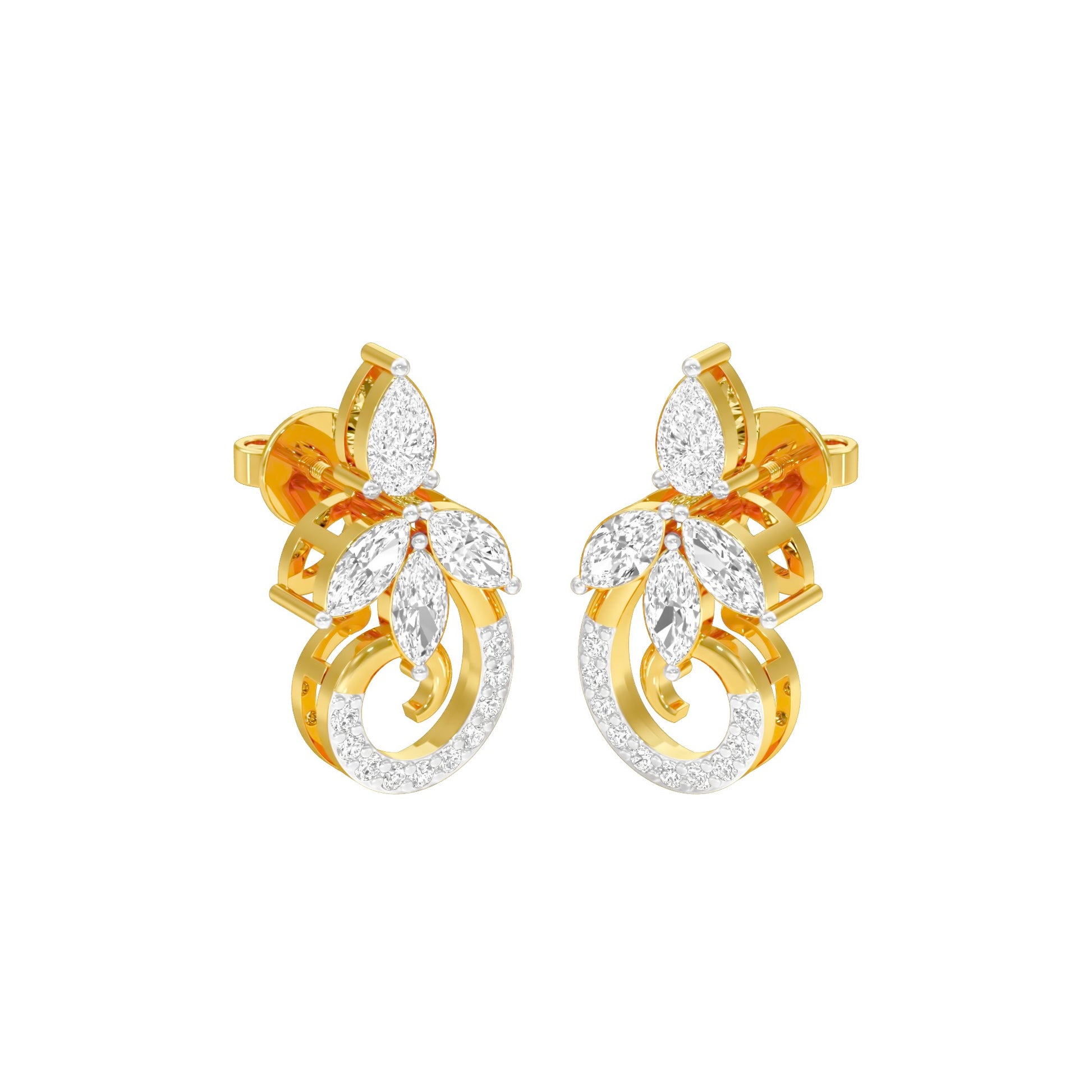 Tapered Curl Diamond Stud Earrings 18 KT / Yellow Gold