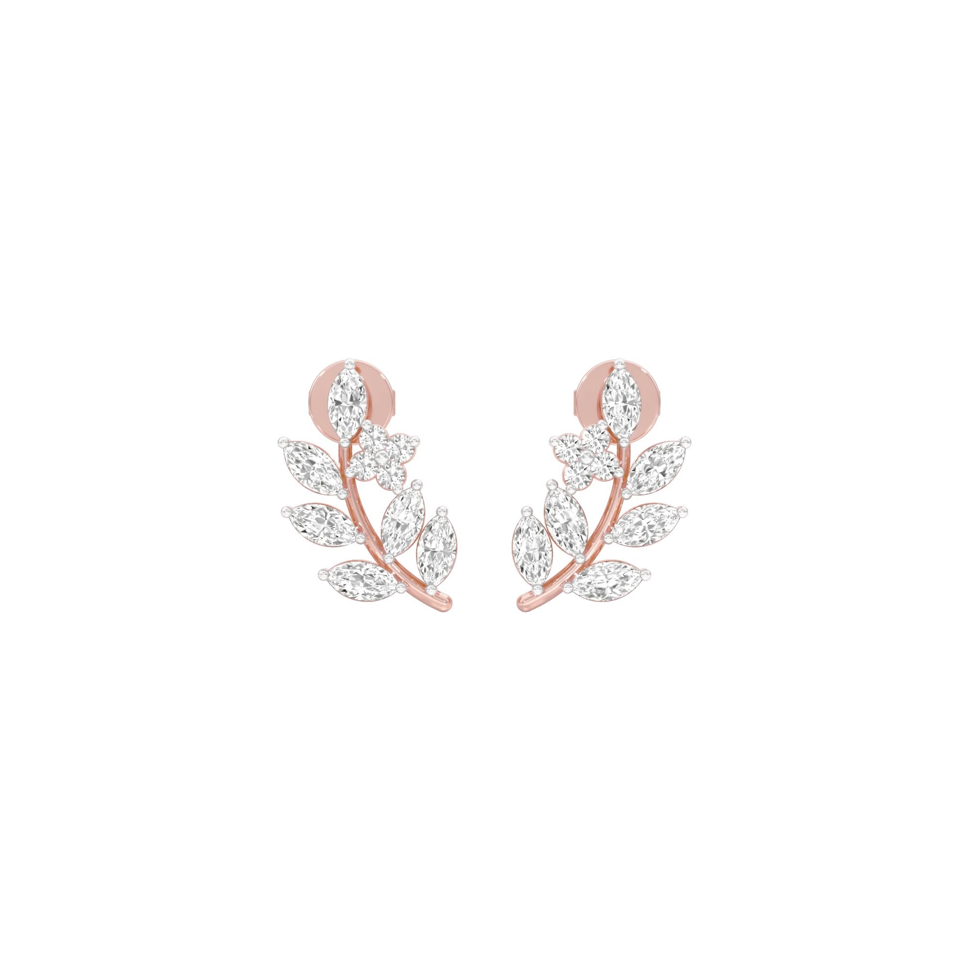 Leaf Vine Diamond Stud Earrings 18 KT / Rose Gold