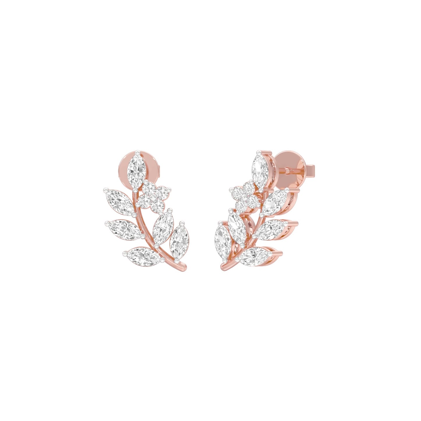 Leaf Vine Diamond Stud Earrings 18 KT / Rose Gold