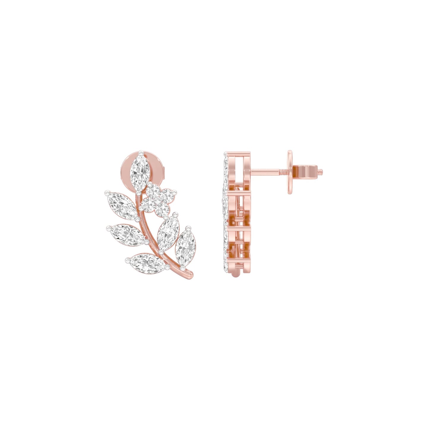 Leaf Vine Diamond Stud Earrings 18 KT / Rose Gold