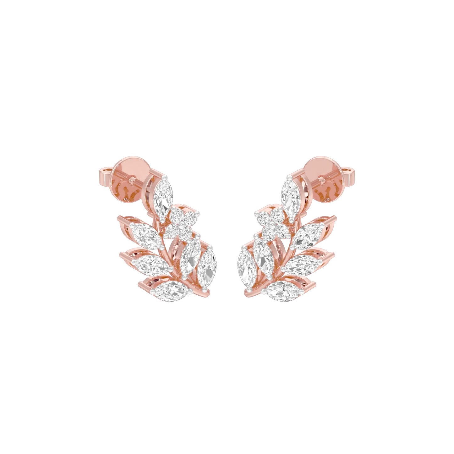 Leaf Vine Diamond Stud Earrings 18 KT / Rose Gold