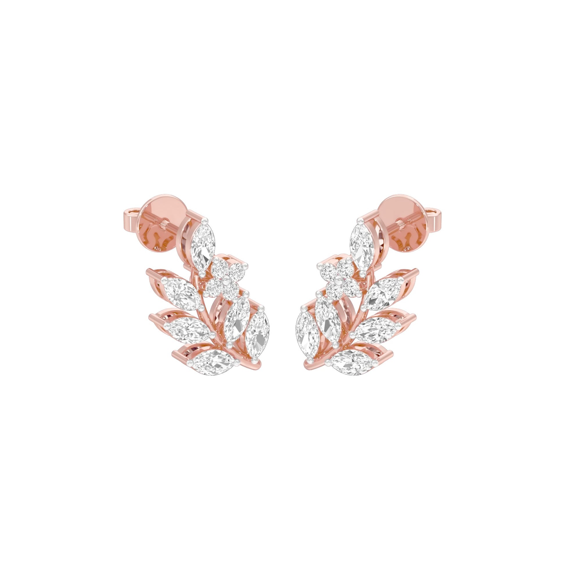 Leaf Vine Diamond Stud Earrings 18 KT / Rose Gold