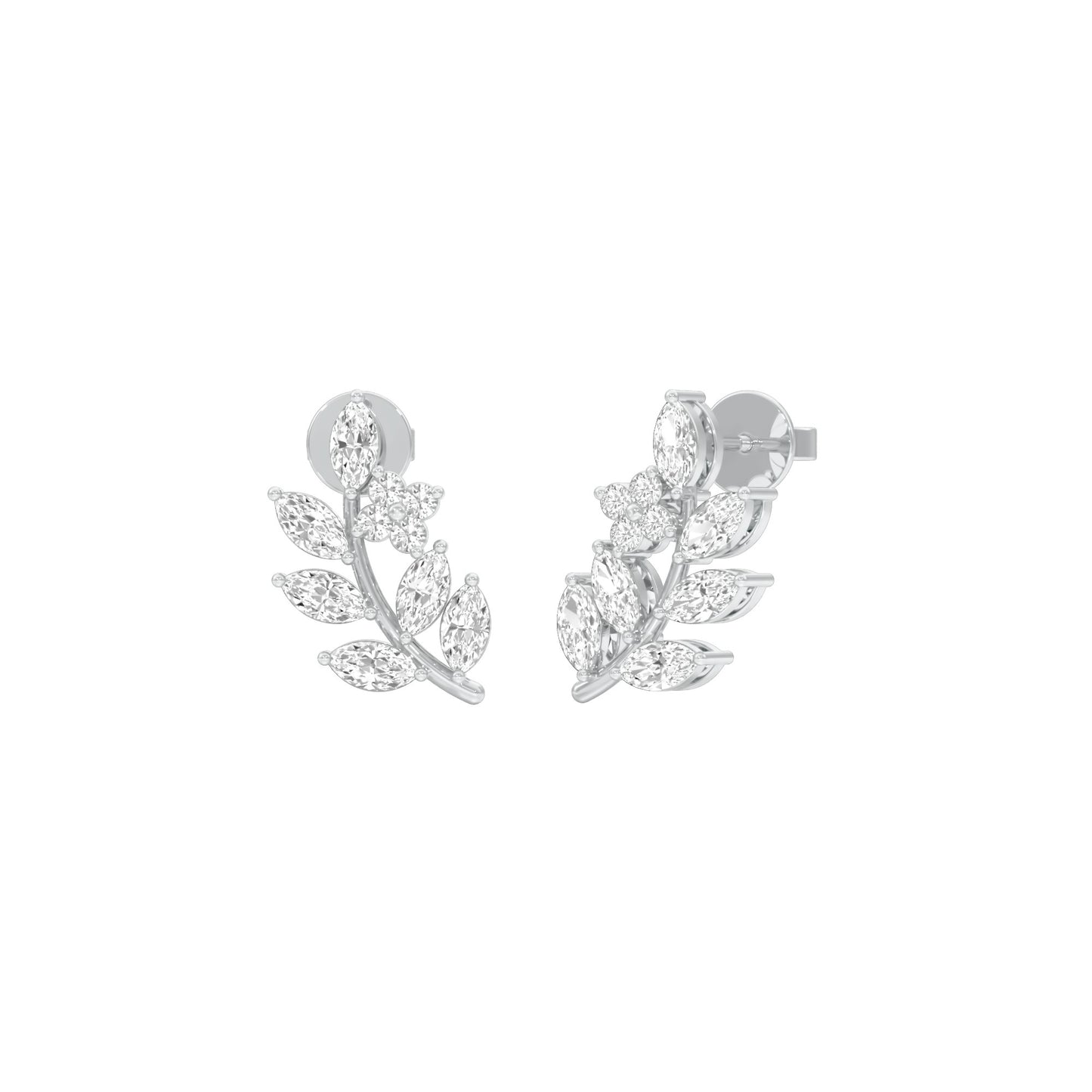 Leaf Vine Diamond Stud Earrings 18 KT / White Gold