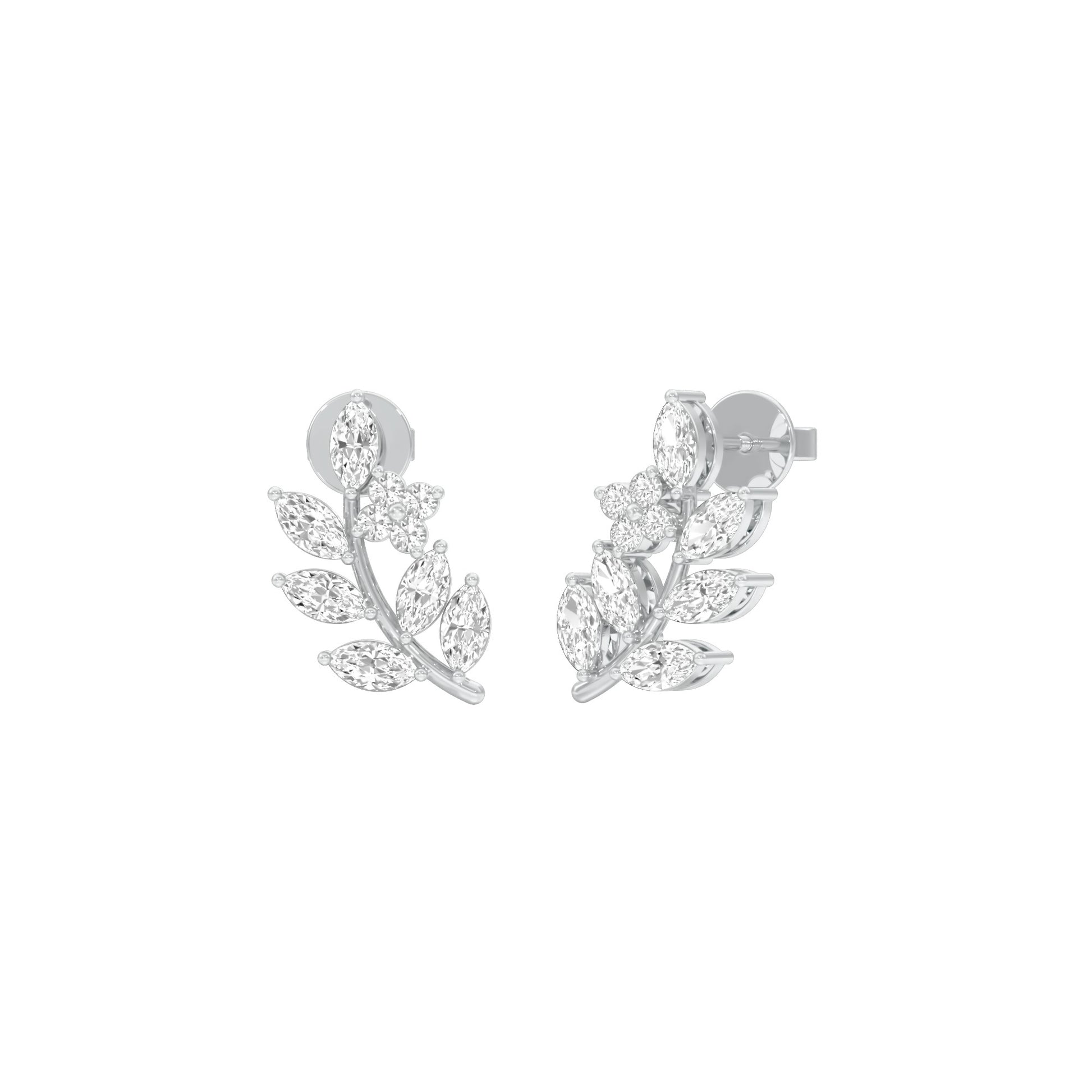 Leaf Vine Diamond Stud Earrings 18 KT / White Gold