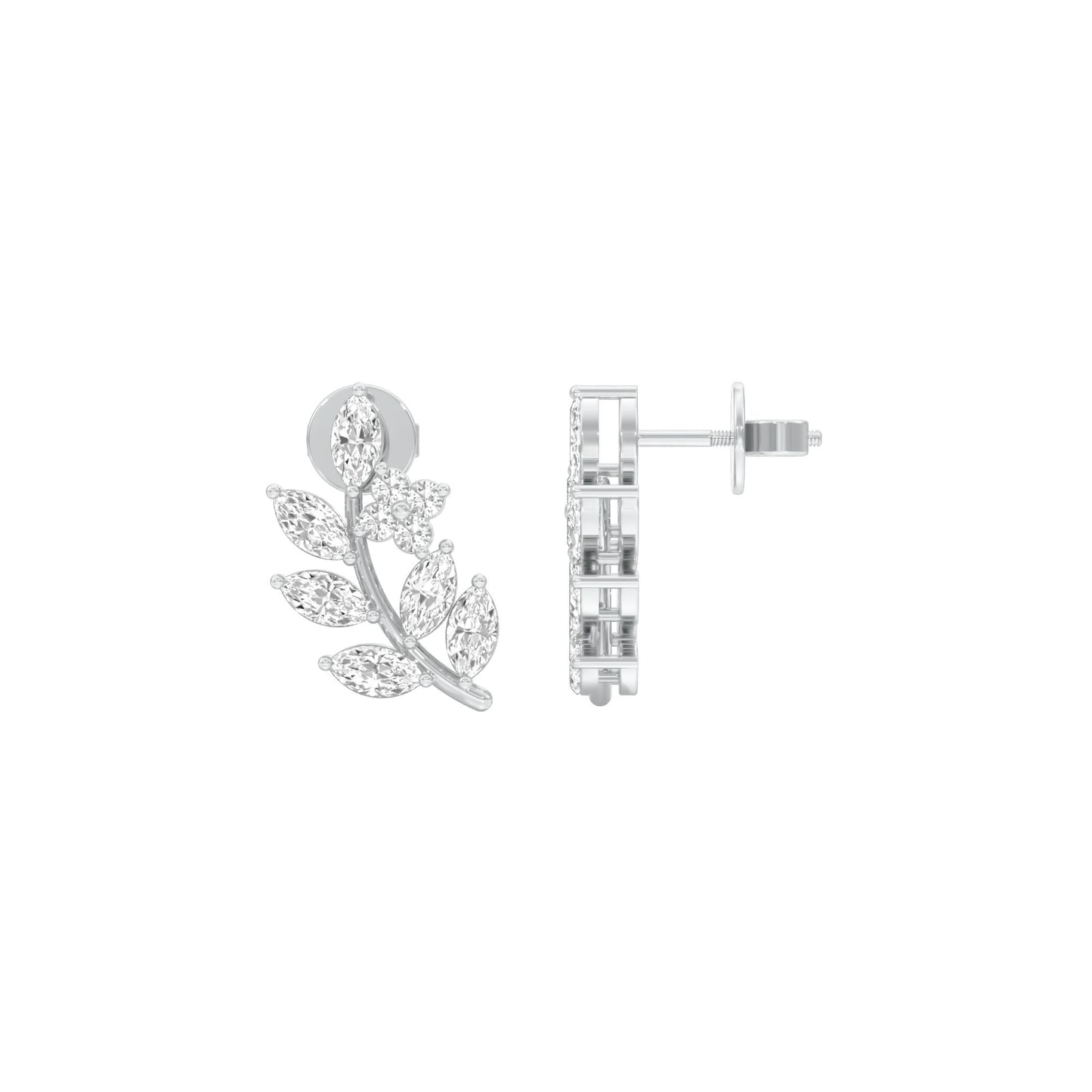Leaf Vine Diamond Stud Earrings 18 KT / White Gold