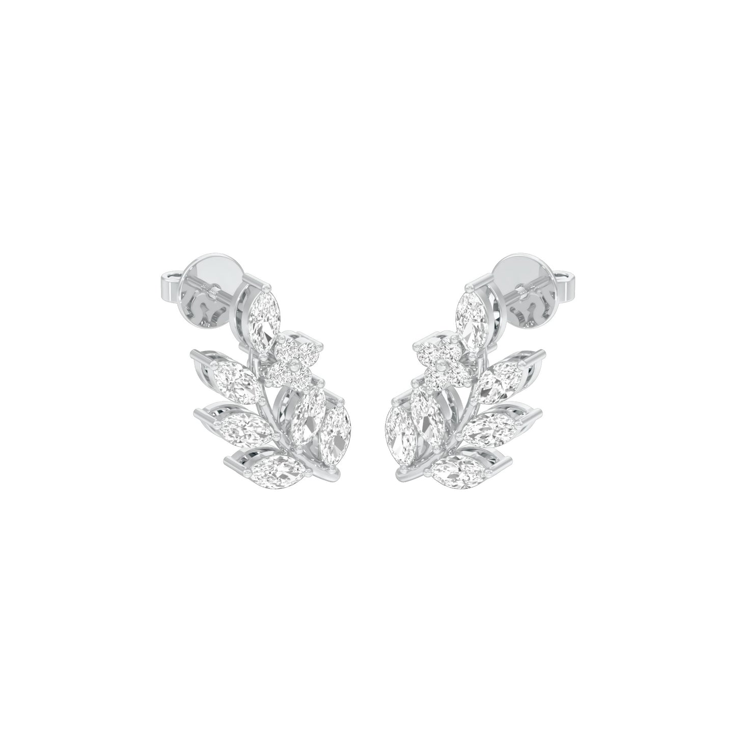 Leaf Vine Diamond Stud Earrings 18 KT / White Gold