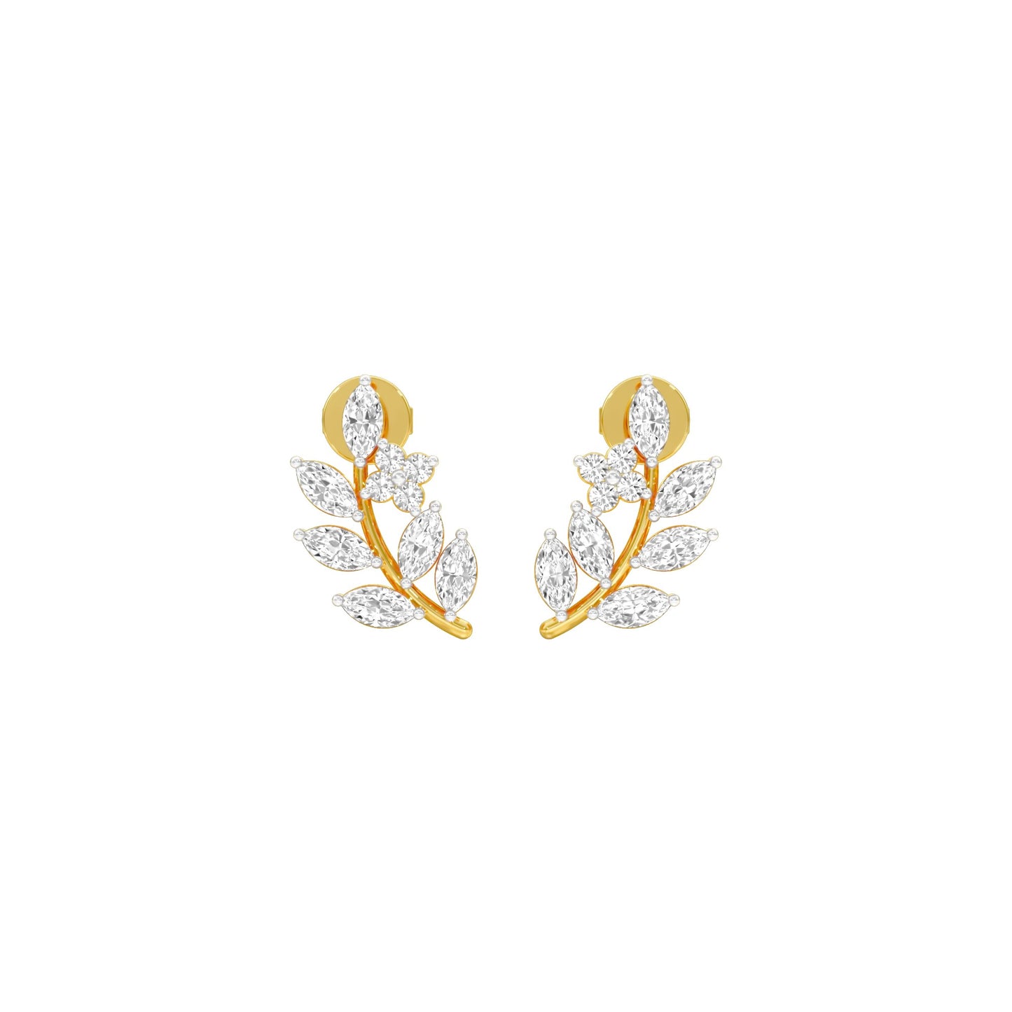 Leaf Vine Diamond Stud Earrings 18 KT / Yellow Gold
