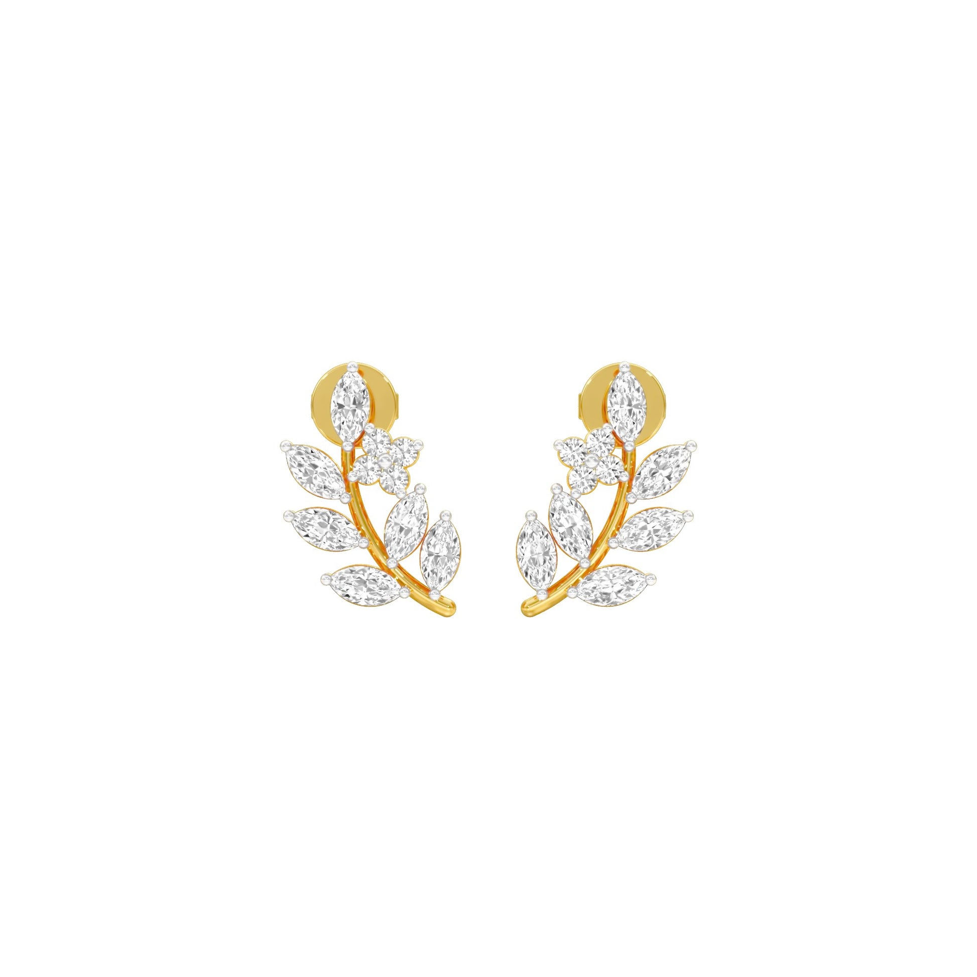 Leaf Vine Diamond Stud Earrings 18 KT / Yellow Gold