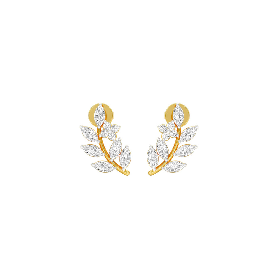 Leaf Vine Diamond Stud Earrings 18 KT / Yellow Gold