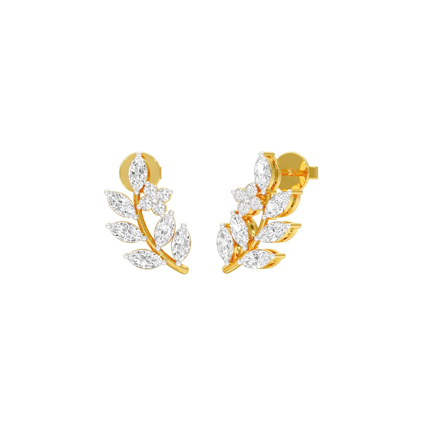 Leaf Vine Diamond Stud Earrings 18 KT / Yellow Gold
