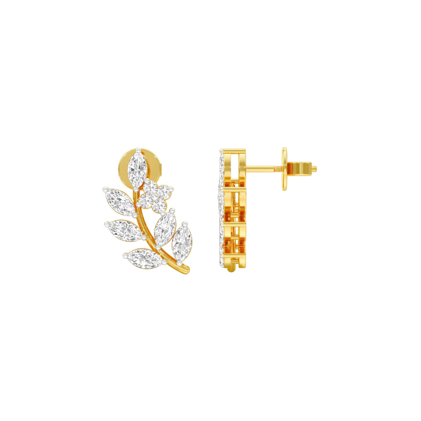 Leaf Vine Diamond Stud Earrings 18 KT / Yellow Gold